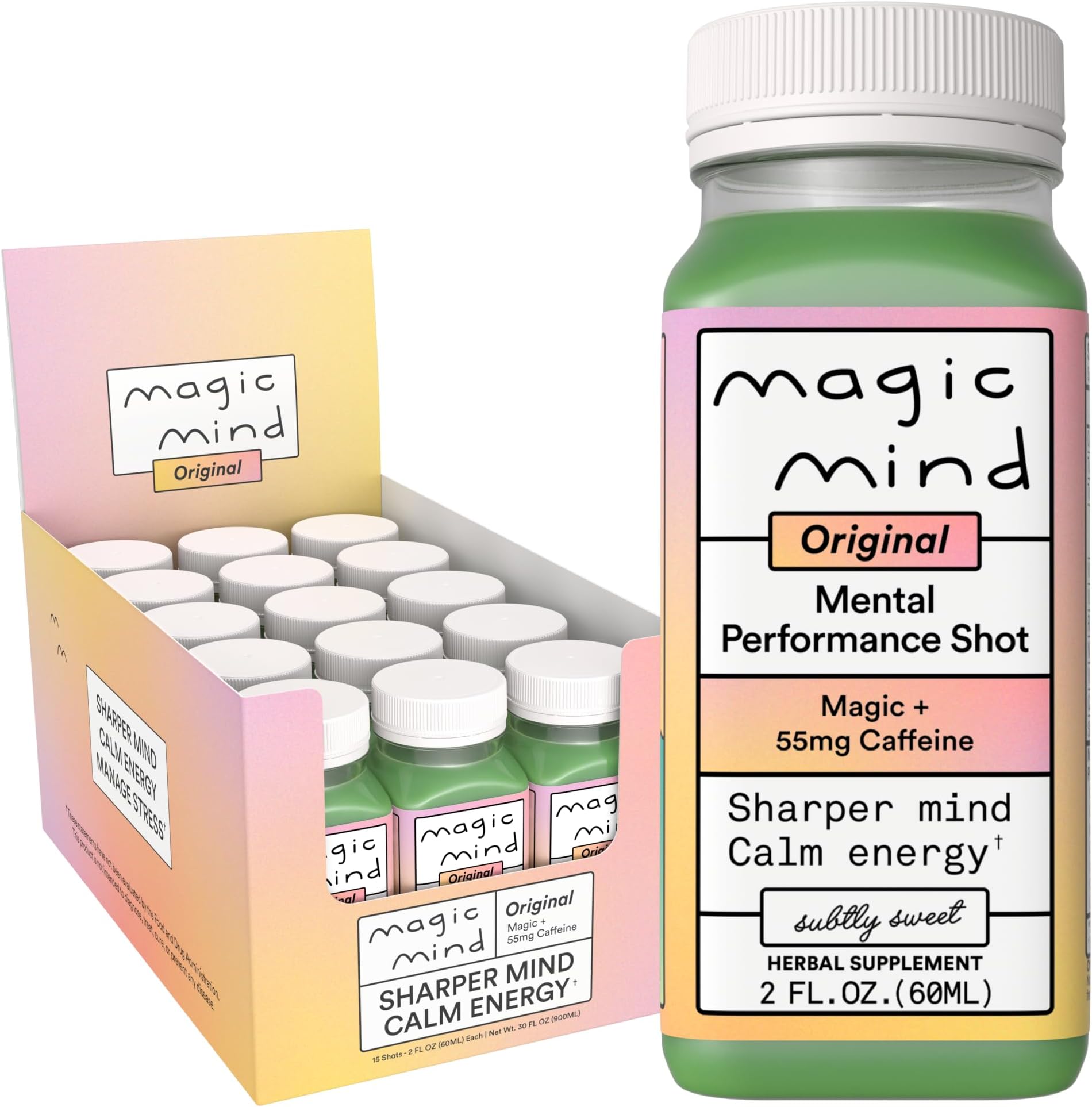 Original Energy & Focus Nootropic Shot, Lion's Mane, Ashwagandha & Citicoline, Cognitive Support & Mental Performance, Nano-Encapsulated for 5x Absorption, 2oz (15 Pack)