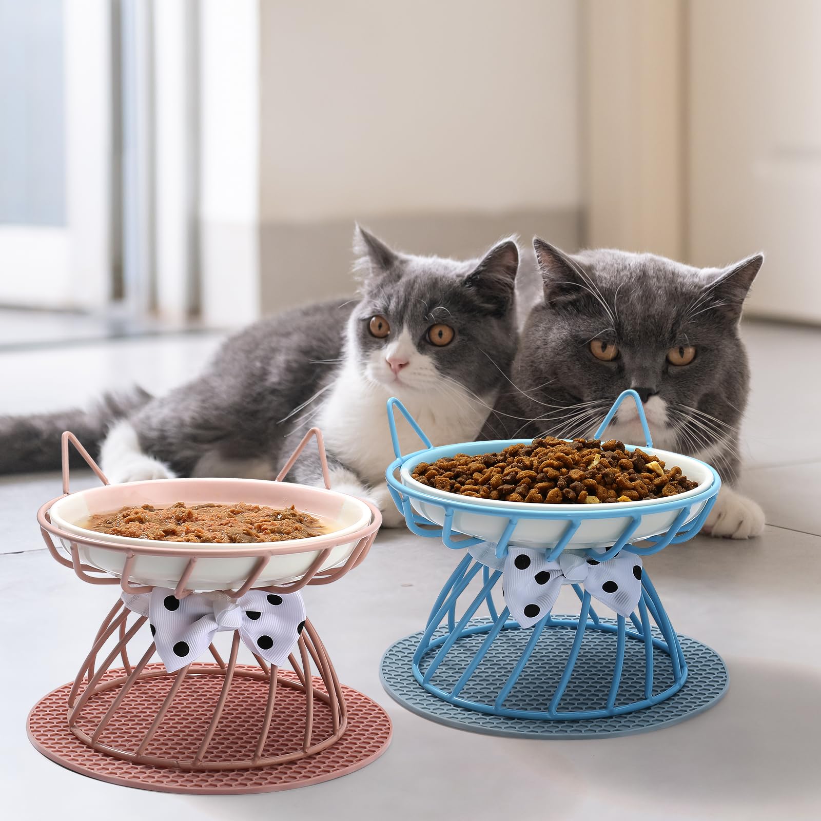 4 piatti poco profondi per gatti con tappetino antiscivolo, proteggono la colonna vertebrale del gatto, la ciotola per gatti e cani di piccola taglia, ciotola rialzata per cibo per gatti con