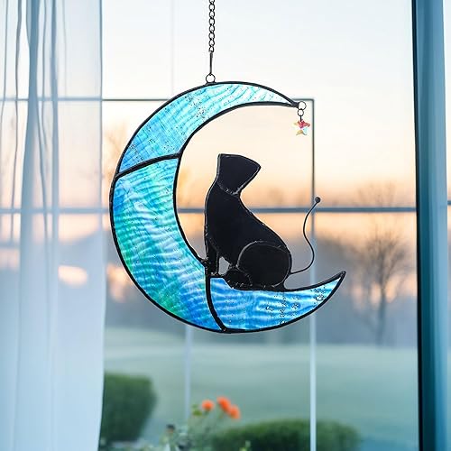 Colgantes de vitrales hechos a mano para luna creciente con nubes de estrellas, decoraciones de prismas de cristal de arco iris, atrapasoles arte de