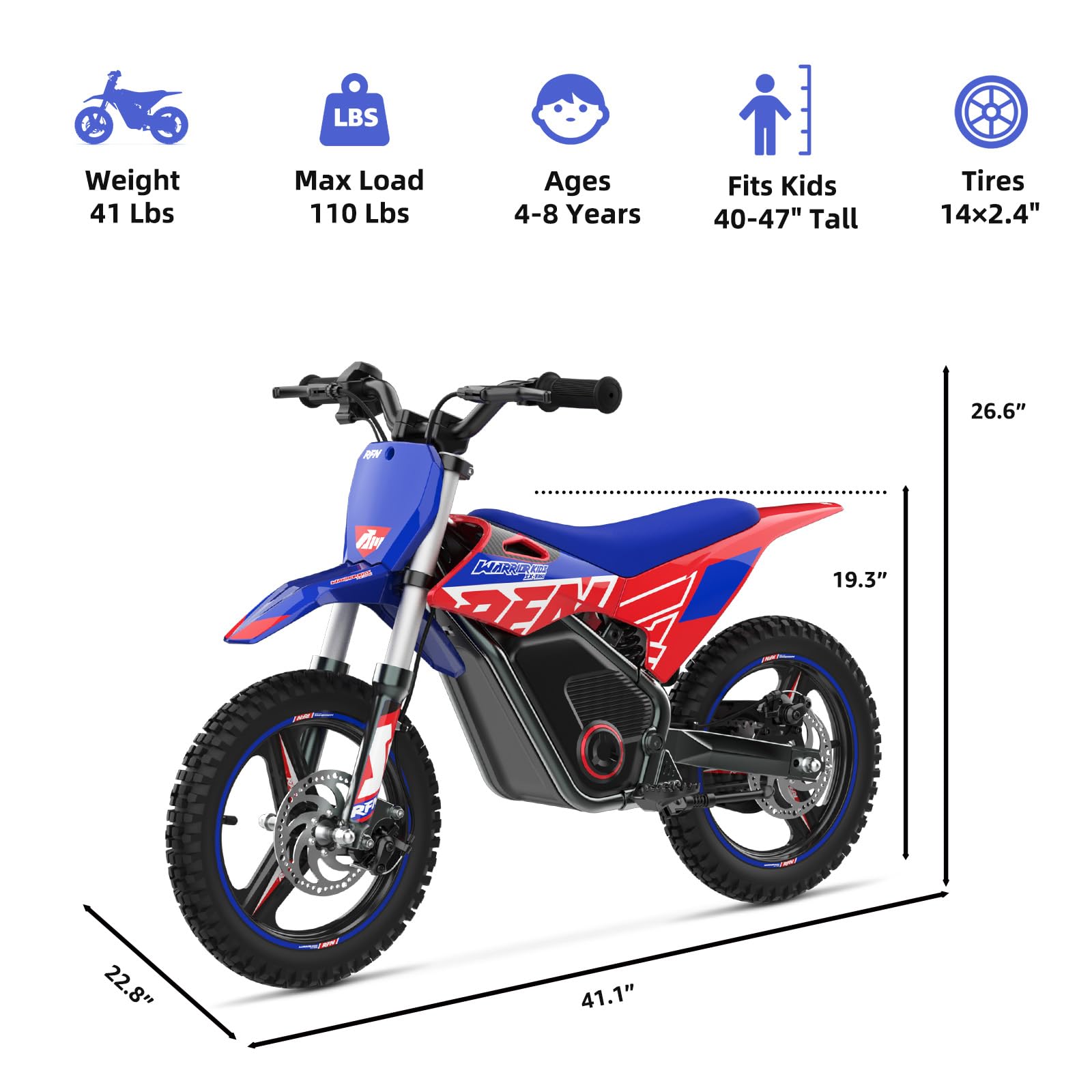 RFN SX-E350 36V Kinder Elektro Dirt Bike Elektromotorrad für Kinder 350W Motor 500W Spitzenleistung 14 Zoll Offroad Bike 20 km Reichweite 3 Gänge für 4 bis 8 Jahre