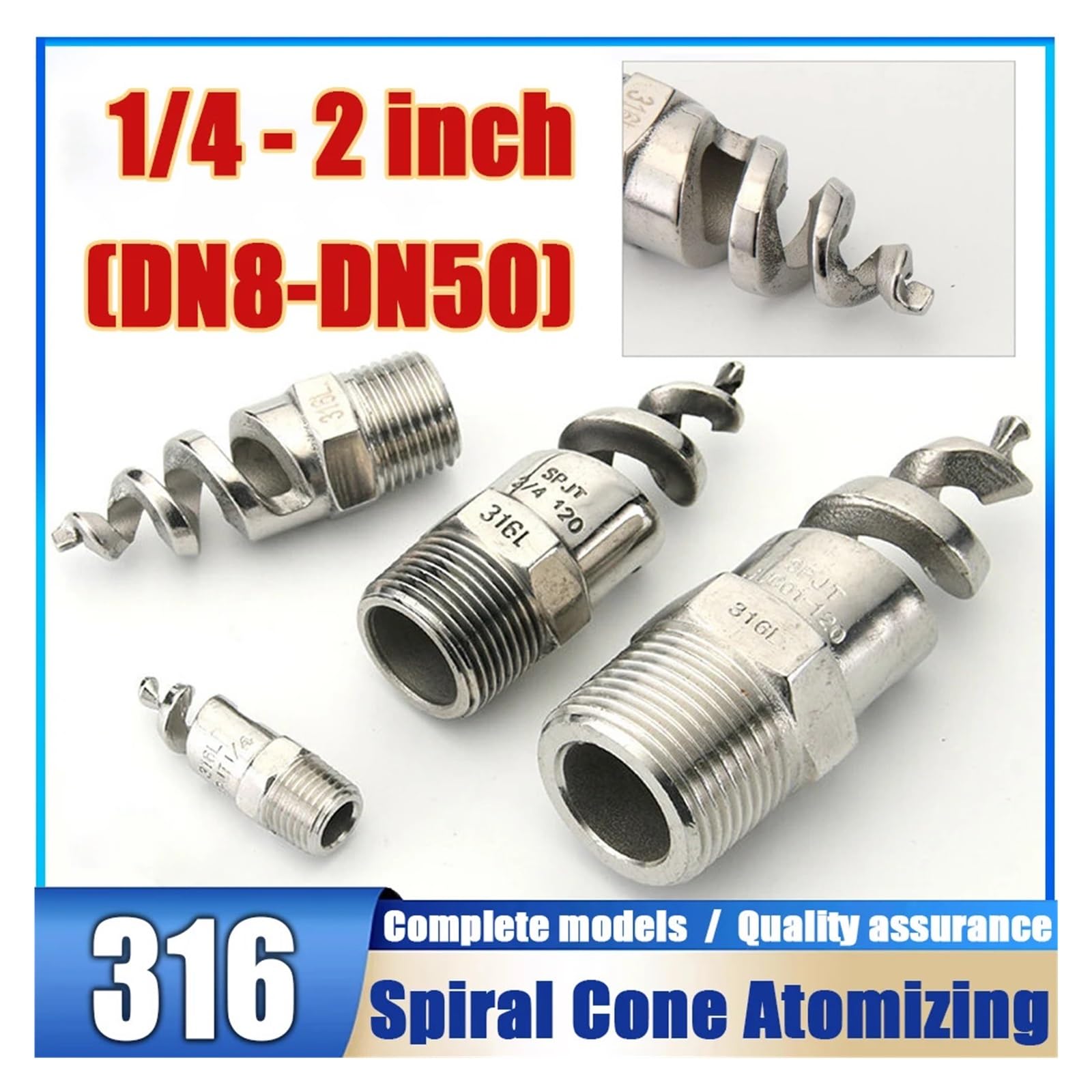 Ugello atomizzatore a cono a spirale in acciaio inossidabile 316L | Spruzzo a cono da 1/4-2 pollici in acciaio inossidabile 316 for controllo, raffreddamento e controllo(2inch)