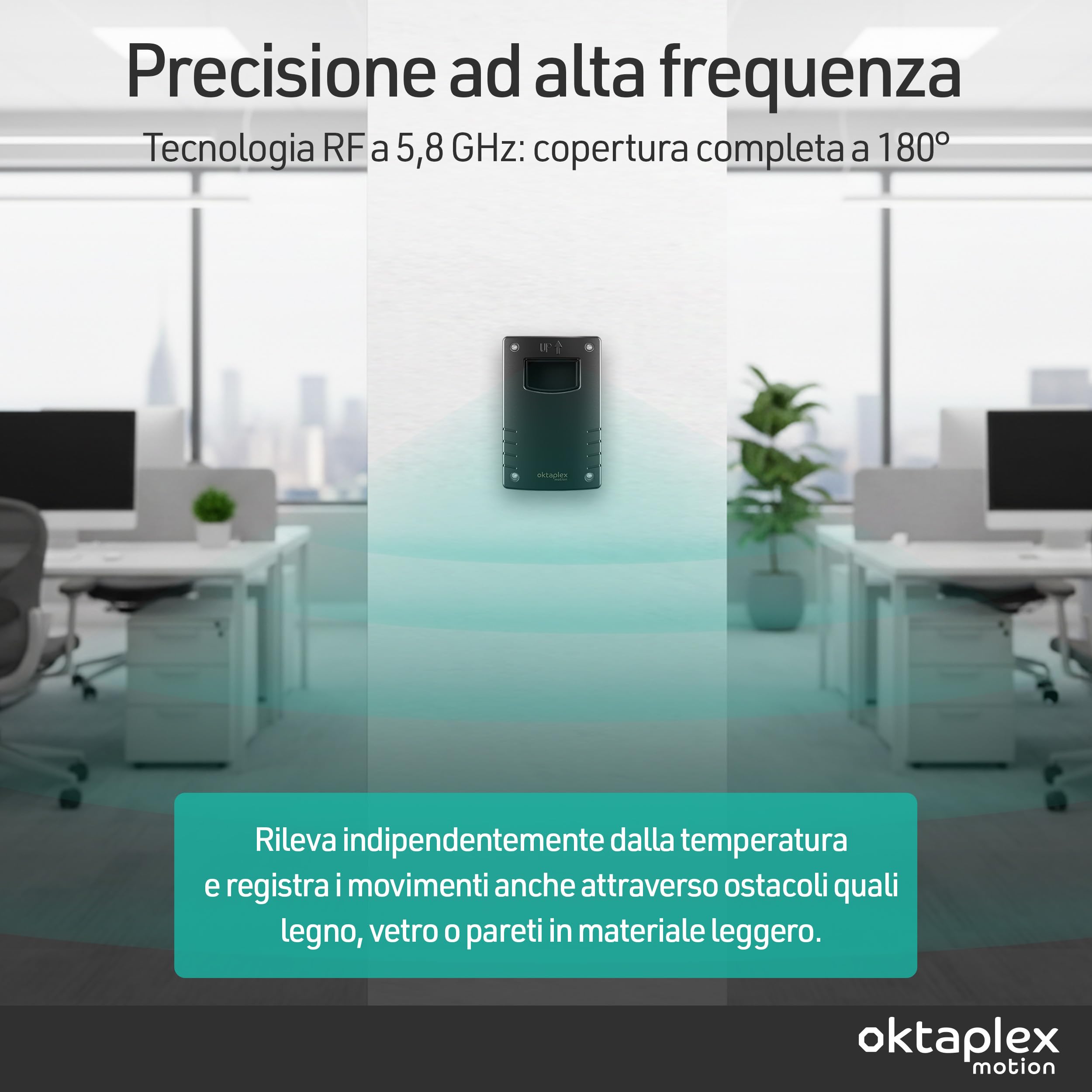 Set da 2 Oktaplex Pit rilevatori di presenza HF 5,8 GHz neri | Sensore di movimento HF 180° 5-15 m IP65 da parete per interni, adatto a LED