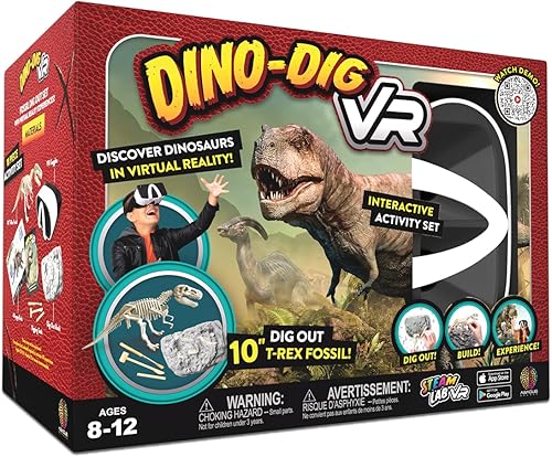 STEAM Dino Dig VR - Kit de ciencia para niños de realidad virtual, libro y juego de actividades de aprendizaje interactivo STEAM, para edades de 8
