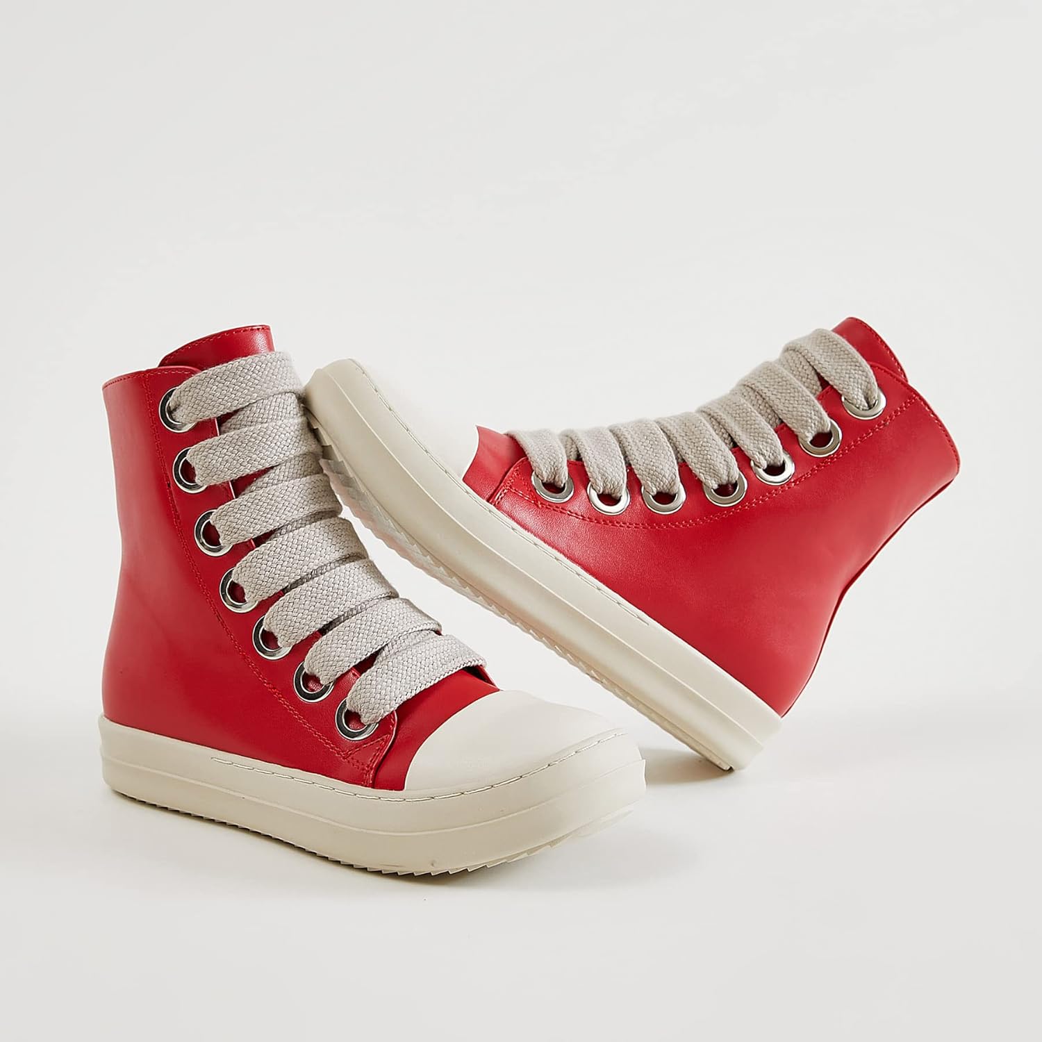 MOFEEDOUKA Womens High Top Sneakers Thick Shoe Laces PU Leather Comfort Platform Walking Shoes with Zipper - Image 5