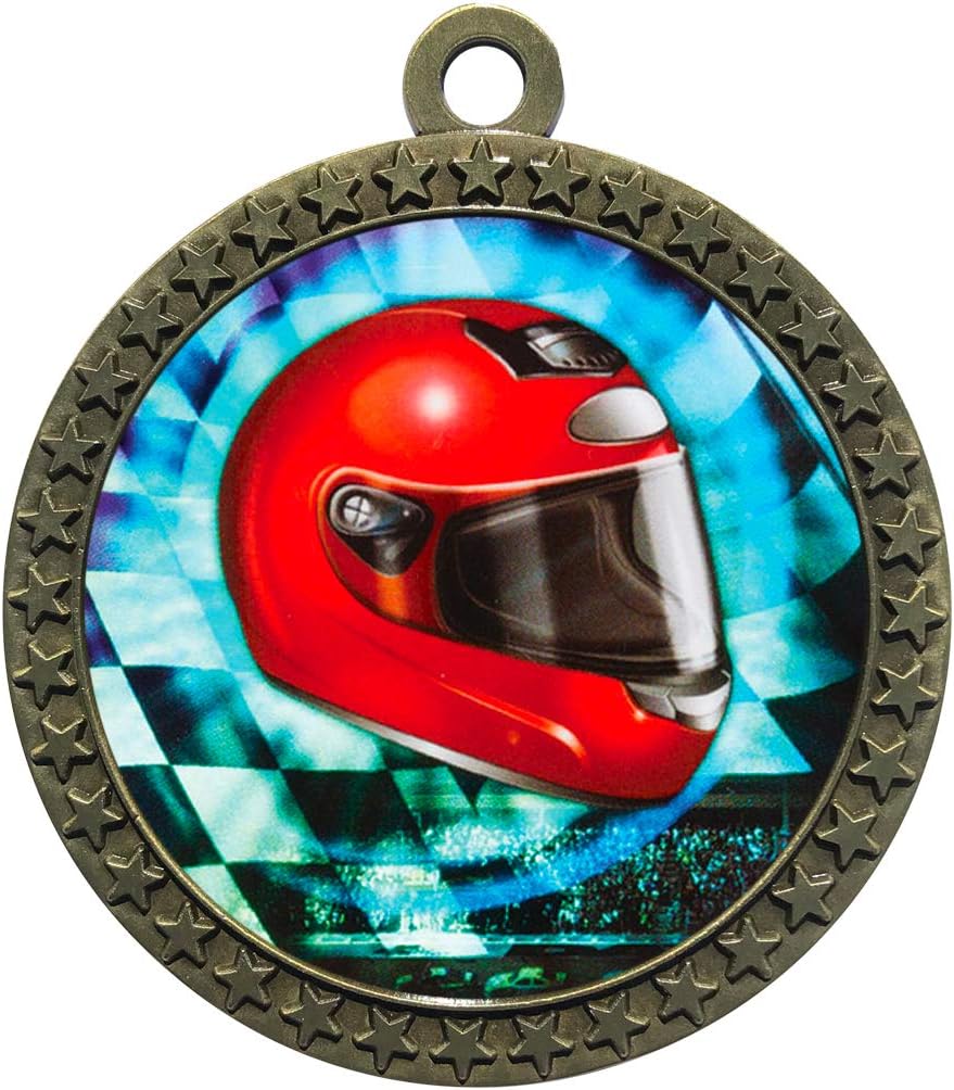 Express Medals Various 10 Pack Styles of Auto Racing Flag Award Medals with Neck Ribbons Trophy Award Prize Gift