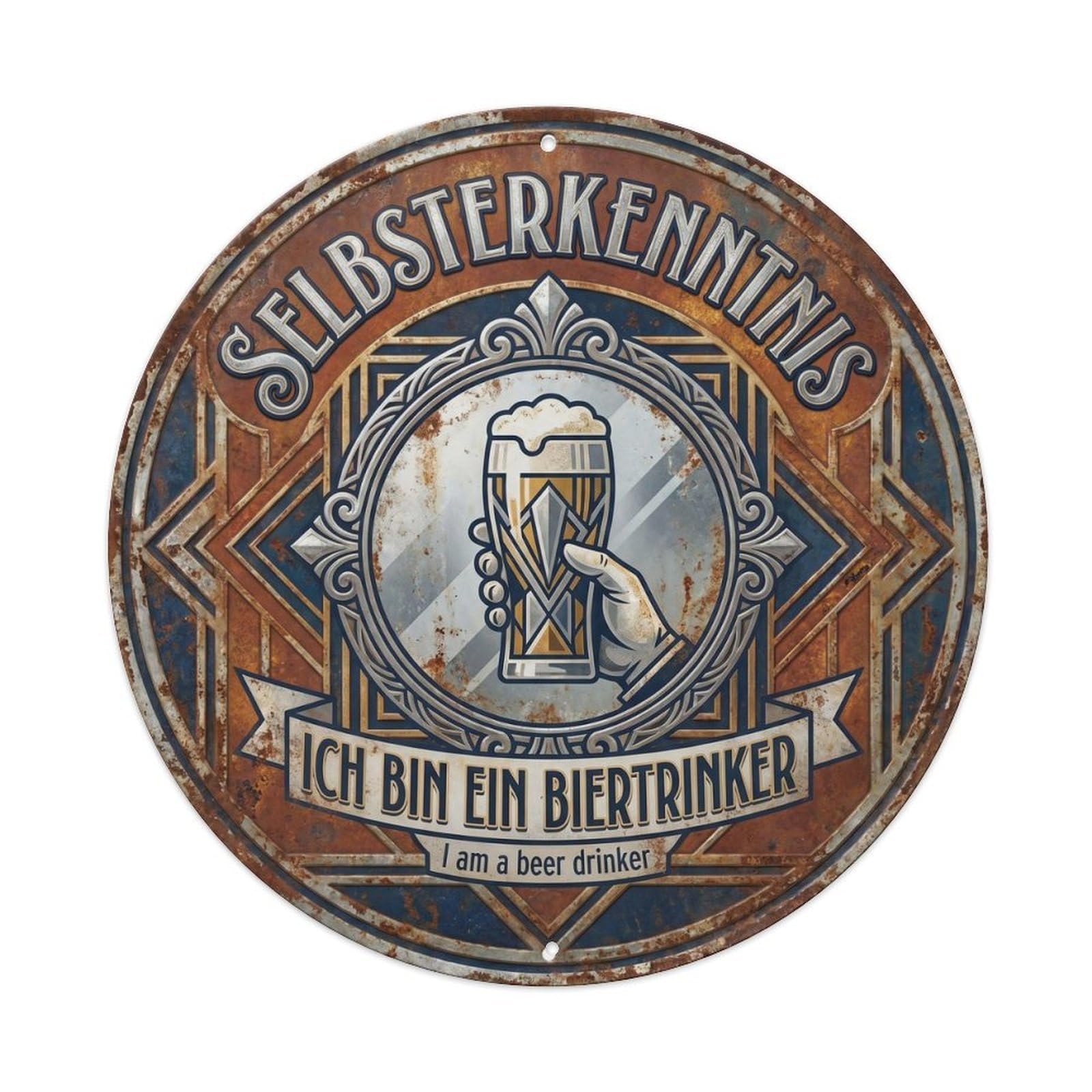 Vintage Bar Style Selbsterkenntnis Humorous Mancave Selfknowledge Metal Tin Sign Plaque Wall Decor for Cafe, Club, Garden Round Metal Poster 8x8Inch