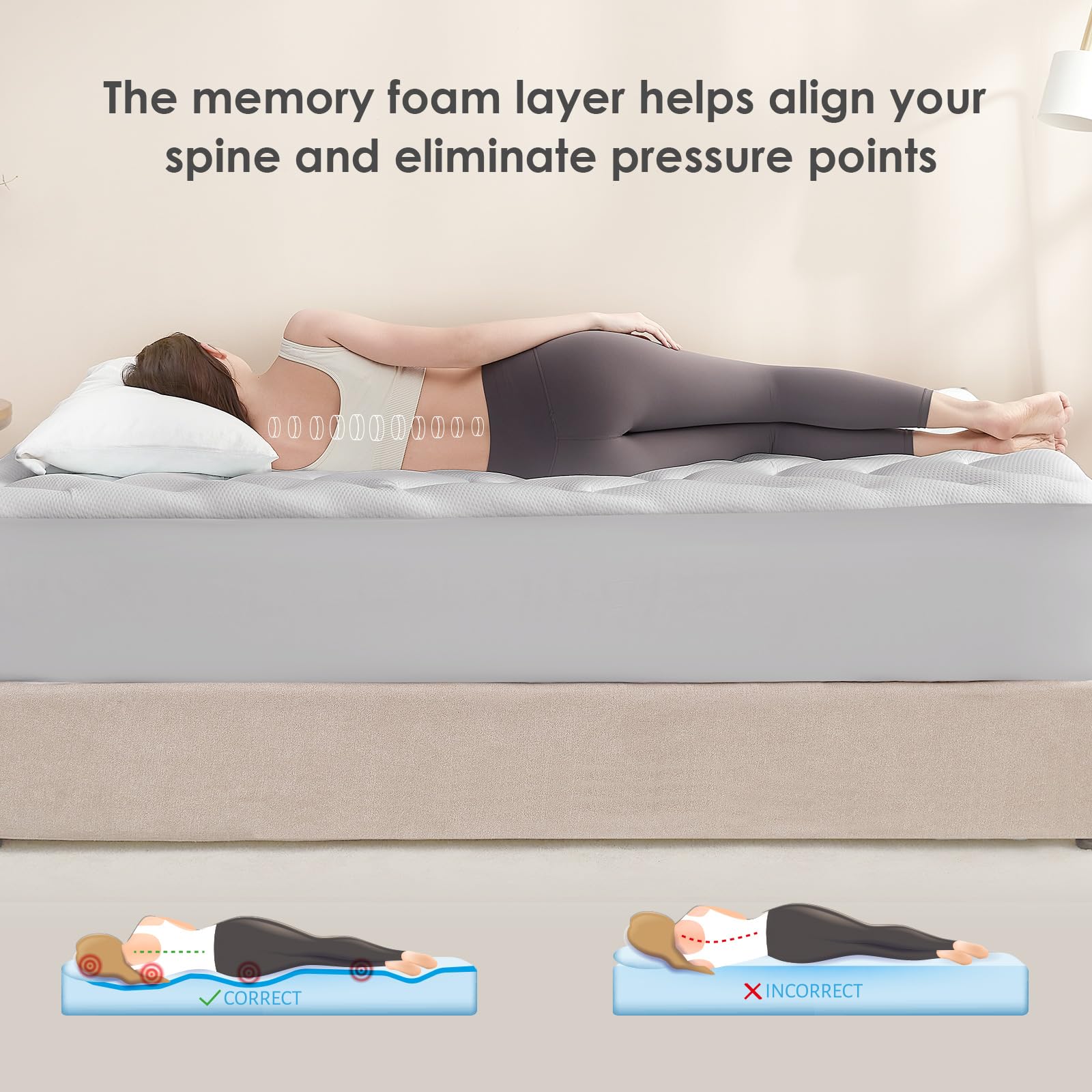 EHEYCIGA Topper Matrimoniale 160x190, Memory Foam Topper Materasso Respirabile con Tasca Extra Profonda, Grigio