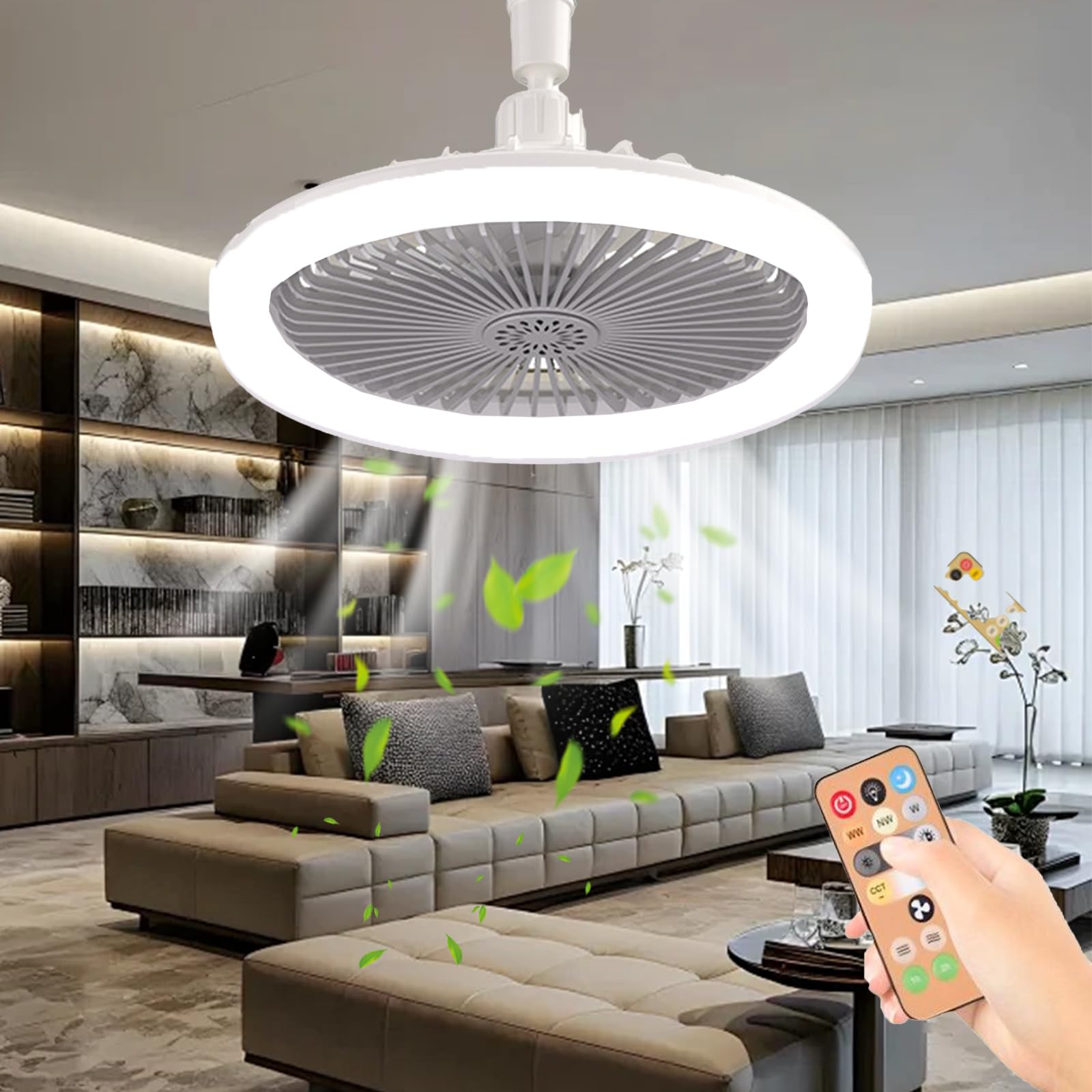 LLELEMAMO Remote Control Aromatherapy Ceiling Fan with Light, Small Ceiling Fan with Light, Timing, 3 Color Dimmable LED, 3 Speeds for Kitchen Bedroom Basement Dining Living Room (Gray)