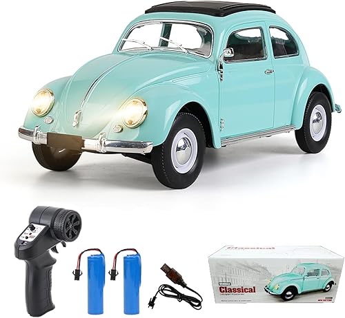 Auto a control remoto, escala 116 Classic Beetle 1950, modelo de juguete para niños, 2.4 GHz, 4 canales, tracción trasera, con luces LED y batería