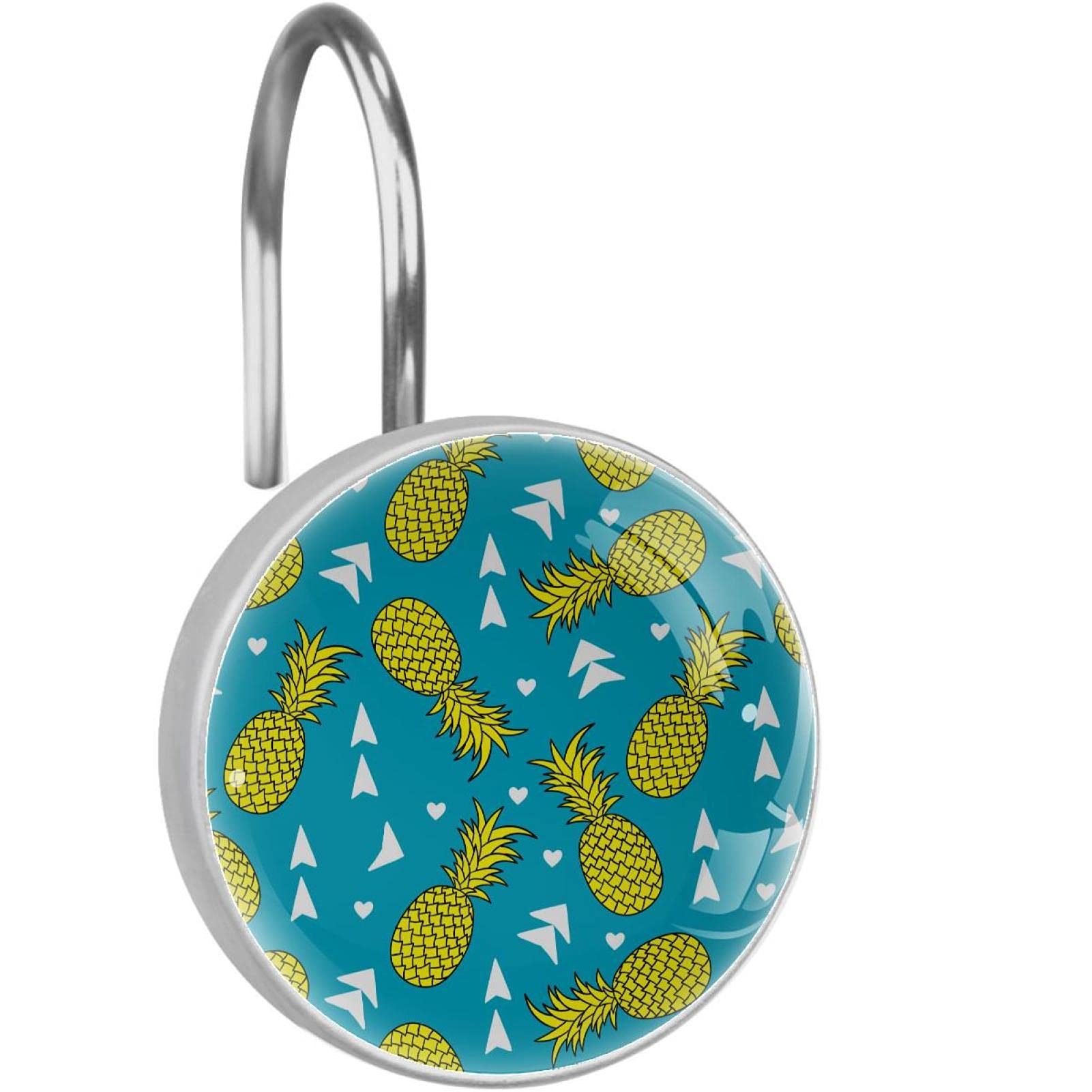 Crochets rideau de douche acier inoxydable anneaux salle de bain ananas bleu x12