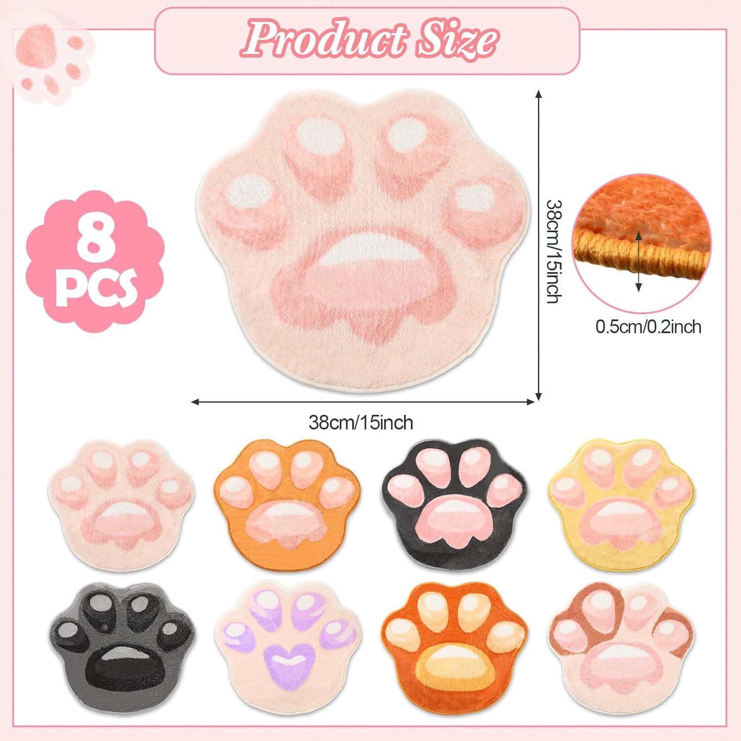 Tinideya 8 Pcs Classroom Carpet Kids Rug 15 x 15 Inch Back to School Supplies Round Non Slip Mat for Nursery Kindergarten Playroom Bedroom(Paw)
