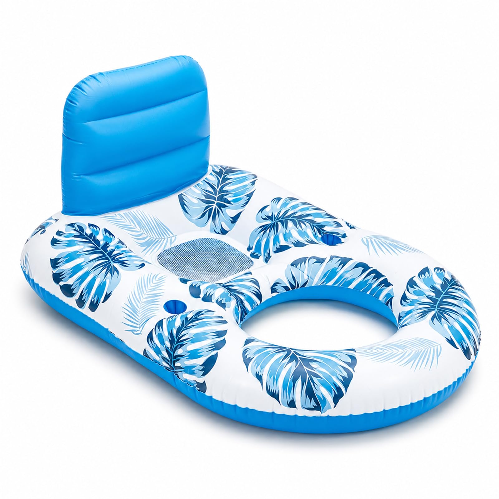 EVERGOODS Inflatable Pool Float Lounge Chair with Backrest & Cup Holder, Adult Water Recliner Raft, Heavy Duty PVC Floating Chair for Swimming Pool, Beach, Backyard Relaxation (135×88×66.5cm)