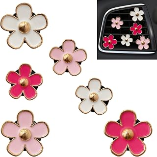 Flower Air Vent Clips 6 Pieces Cute Daisies Car Clips, Air Conditioning Outlet Clip Car Air Freshener Clip with Aromatherapy Block, Car Charm Air Vent Accessories for Girls Women