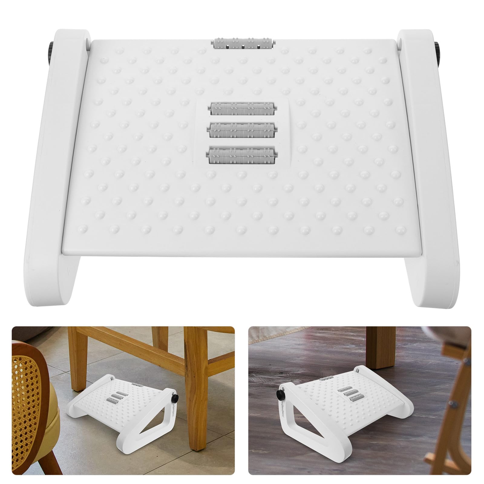 CALLARON Reposapiés Ajustable Función de Masaje y Soporte Ergonómico para Oficina, Taburete de Plástico para Uso bajo Escritorio