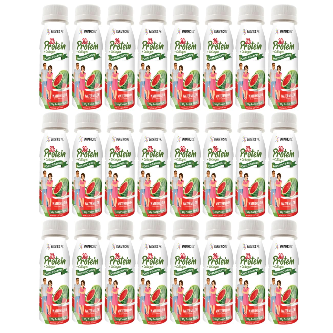 BariatricPal 30g Whey Protein & Collagen Sugar-Free Power Pro Shots - Watermelon (24 Bottles)