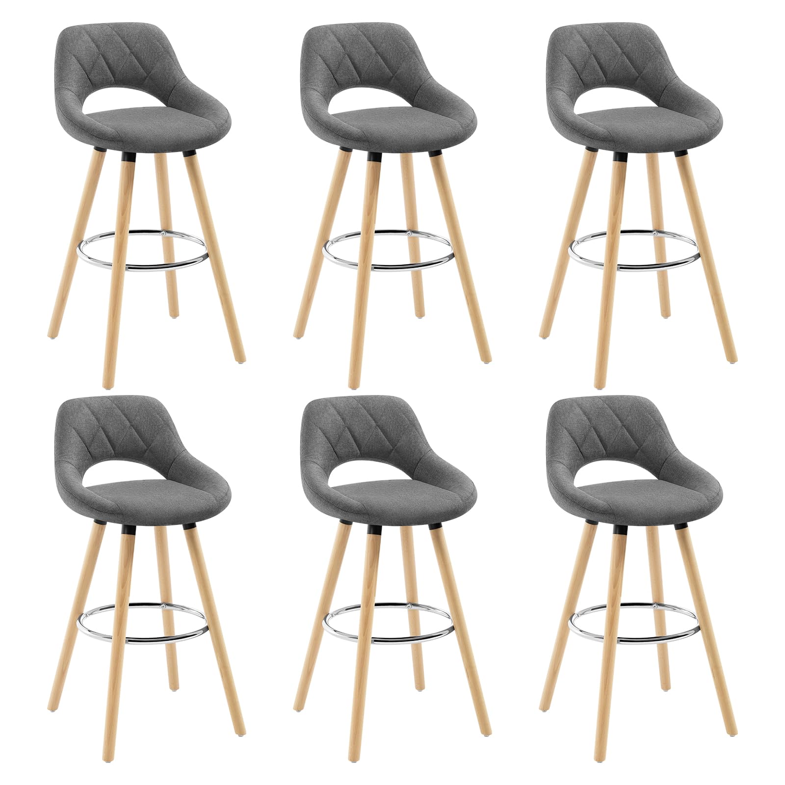 Chaise haute bar WOLTU en bois et lin gris foncé, lot de 6