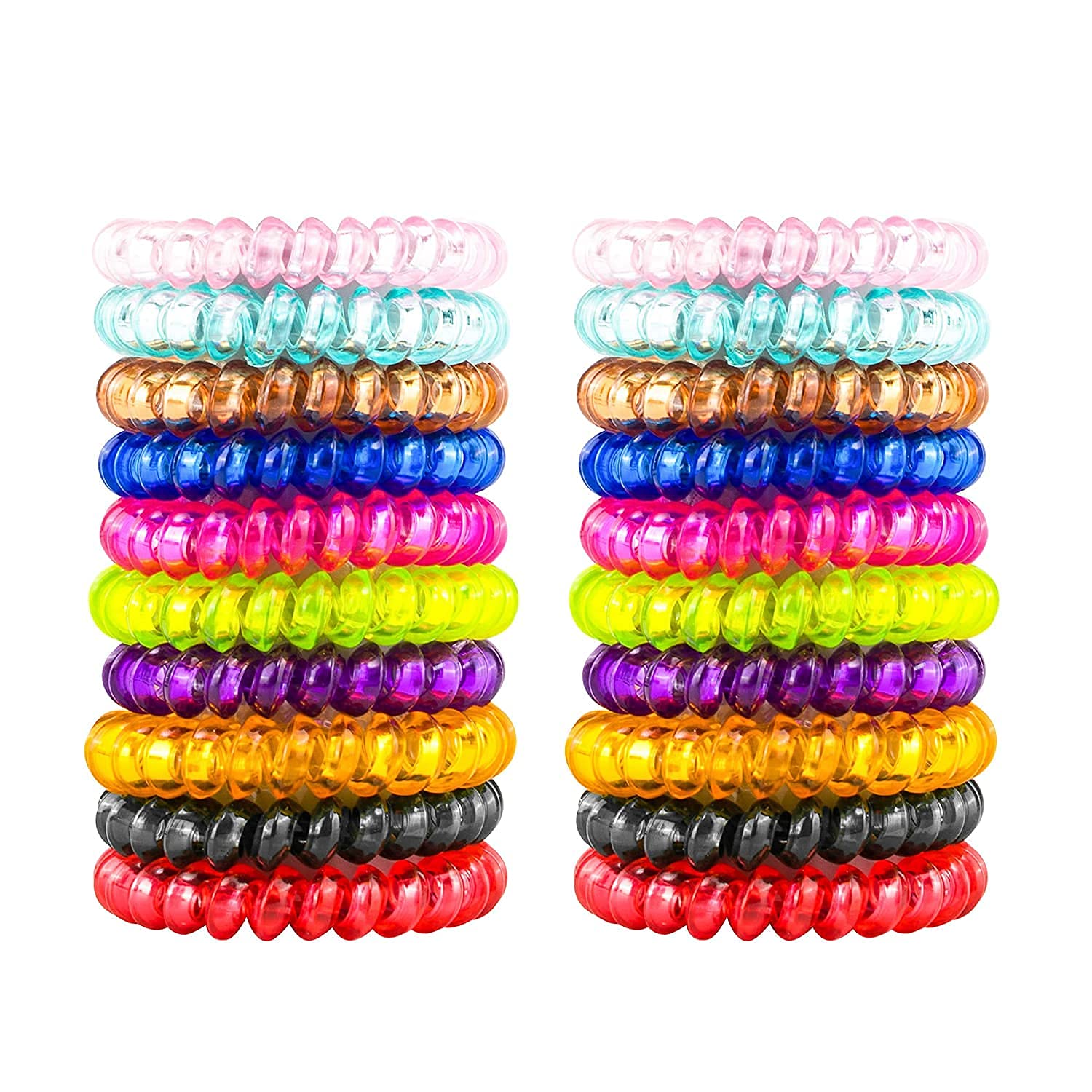 Spiral Hair Ties, No Crease Coil Rubber Band, Phone Cord Style for Thick Hair for Girls / Women Ponytail Holder Elastics (6 Pcs Pack) multicolor