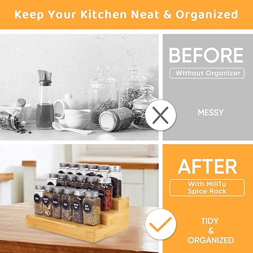 Miniatura 2 de MillTu Organizador de especias de bambú para gabinete, estante de especias de 3 niveles para almacenamiento y organizador de cocina (paquete de 2,