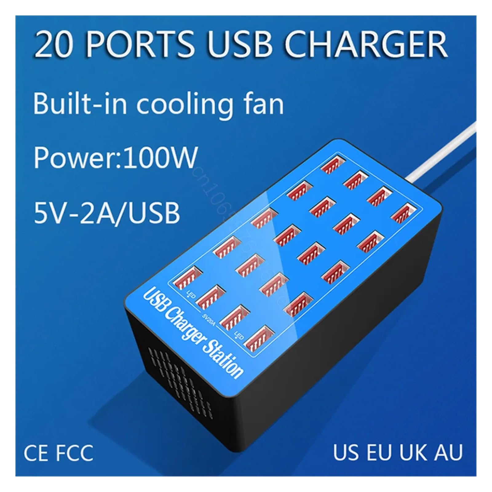 Rapide Chargeur, Charur USB 100W 10/20 Ports, HUB, Station de Char, Prise, Tablette, téléphone,Chargeur USB Voyage/Haute Vitesse(20 Ports 80W Orange)