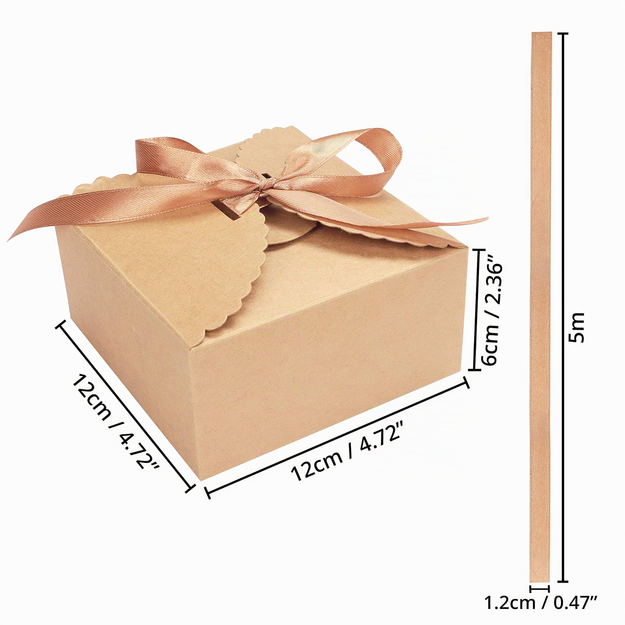 Belle Vous Scatola Regalo Cartone Kraft Quadrate (50pz)- Scatola Cartone con Coperchio Smerlata con Nastro Marrone - Scatoline Regalo 12x 12 x 6cm- Scatoline Portaconfetti Matrimonio, Feste, Fai da Te