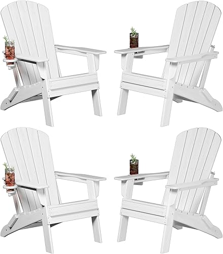 Vista 132 de Plawdlik Adirondack Silla plegable y cómoda, probada por SGS, textura de madera con portavasos, polietileno de alta densidad resistente a todo tipo