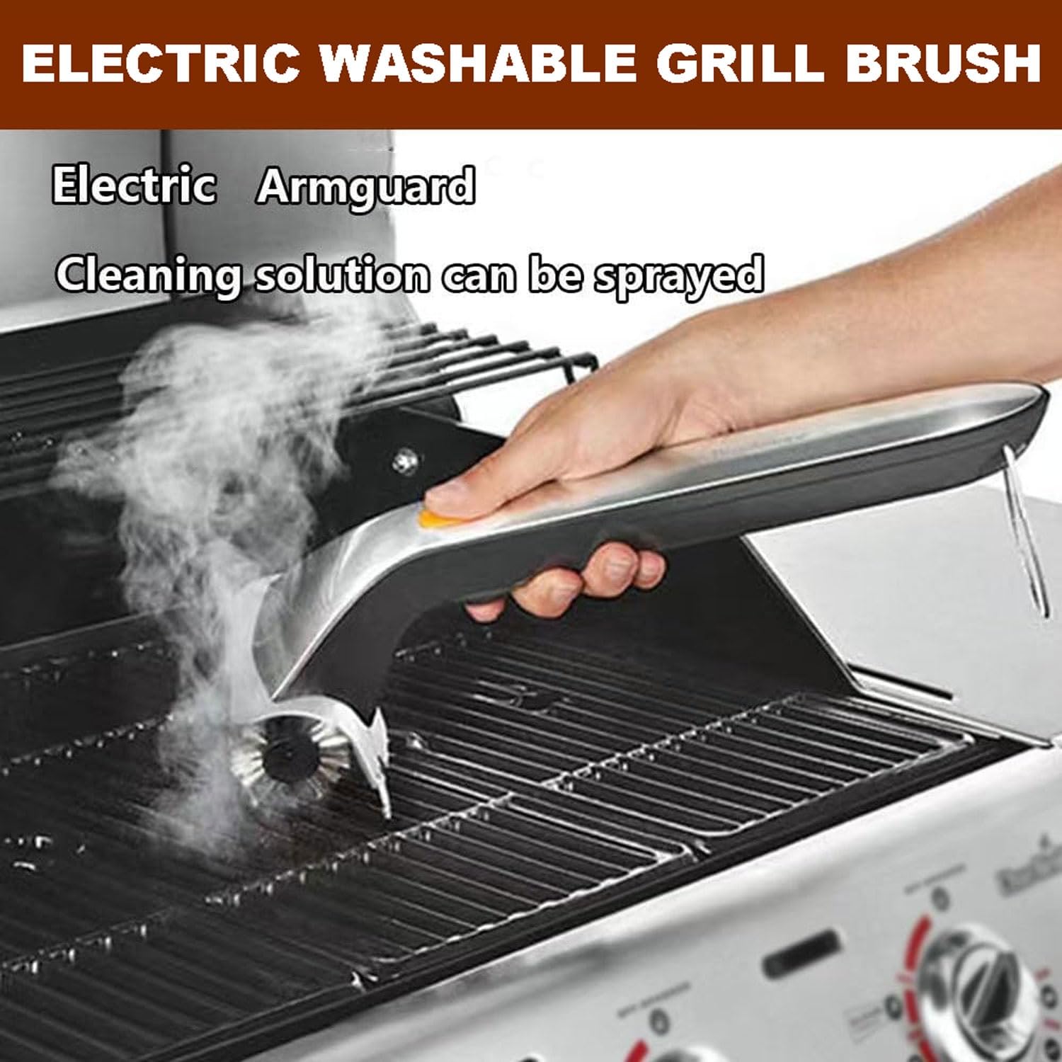 Cepillo de parrilla recargable inalámbrico, cerdas de acero inoxidable, cepillo eléctrico para barbacoa con tanque de agua de 500 ml y raspador, cabezales giratorios de 360° para parrilla de carbón y