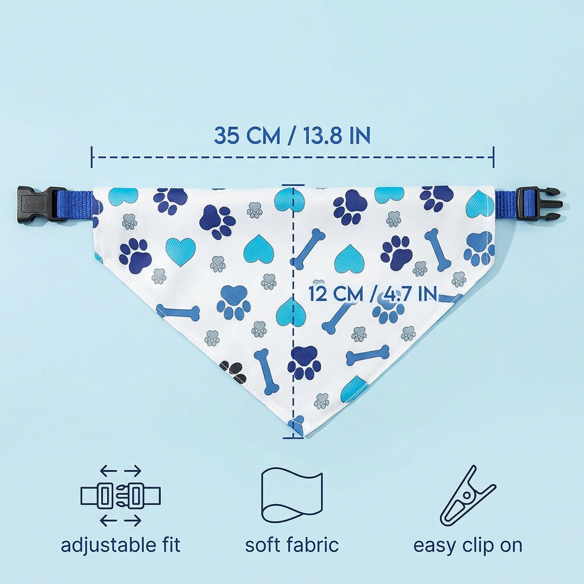 Bandana Triangolare per Cani Piccoli Medi con Motivo Osso Cuore Poliestere