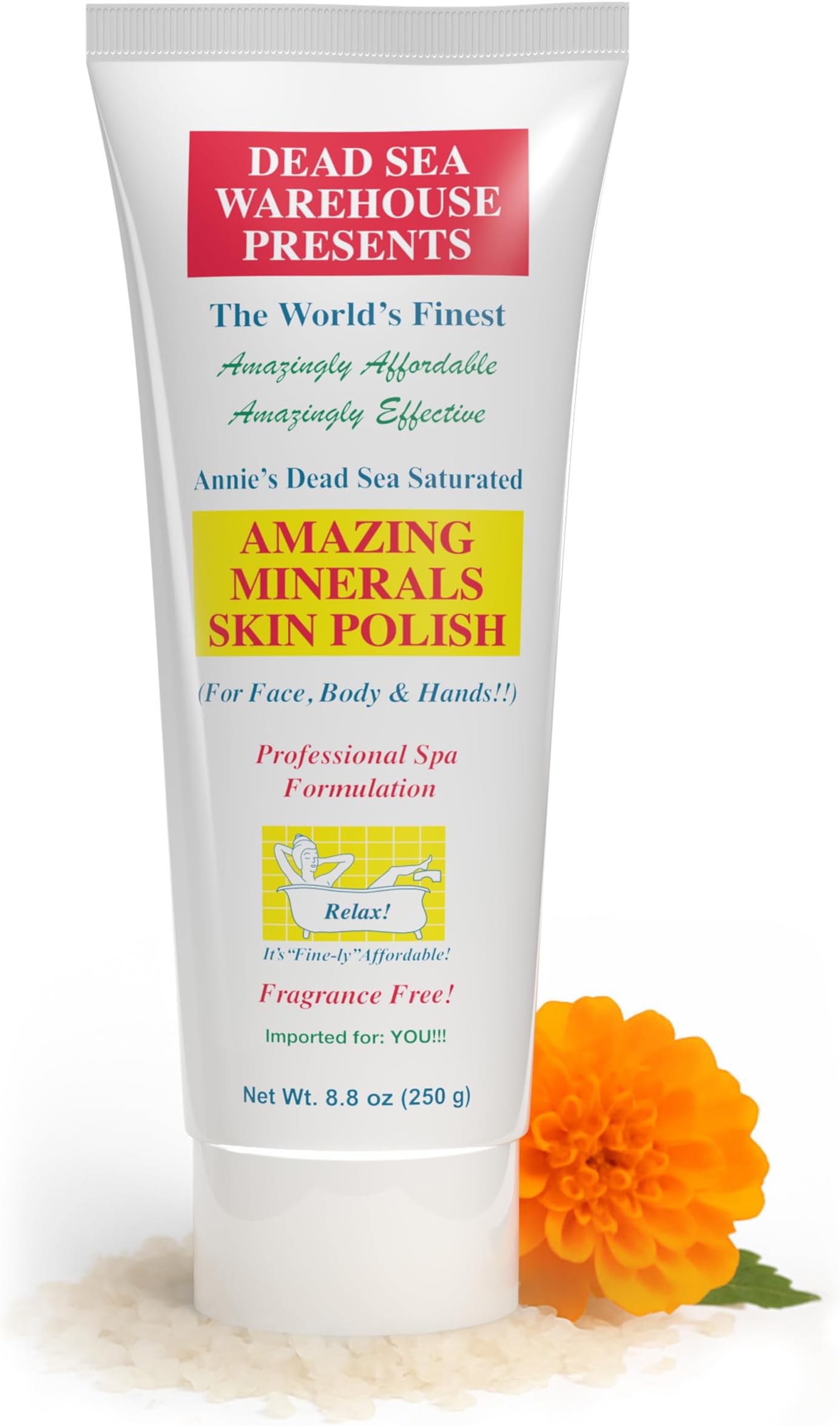 Dead Sea Warehouse - Skin Polish Dead Sea Salt Scrub - For Face, Rough Elbows, And Knees - Silky Smooth Skin, Fragrance-free - Vegan - 8.8 oz