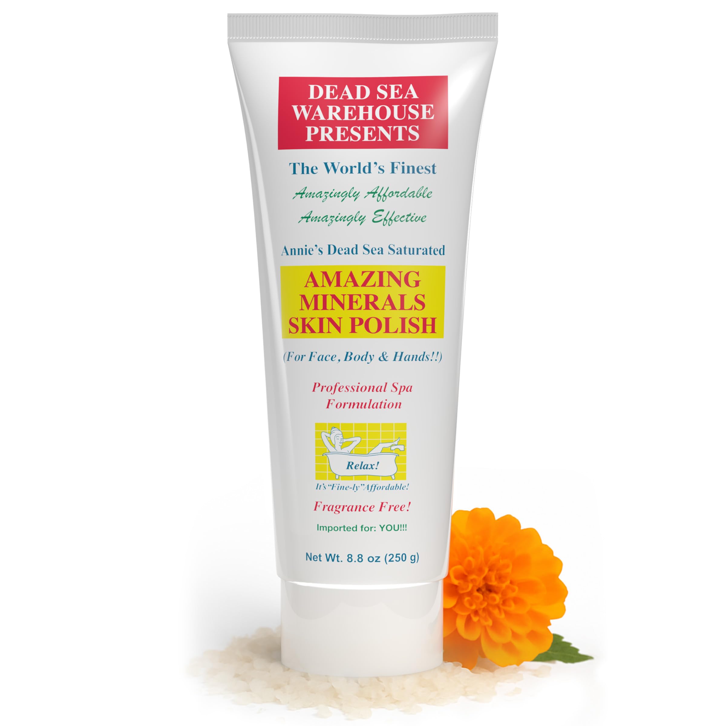 Dead Sea WarehouseSkin Polish Dead Sea Salt Scrub - For Face, Rough Elbows, And Knees - Silky Smooth Skin, Fragrance-free - Vegan - 8.8 oz