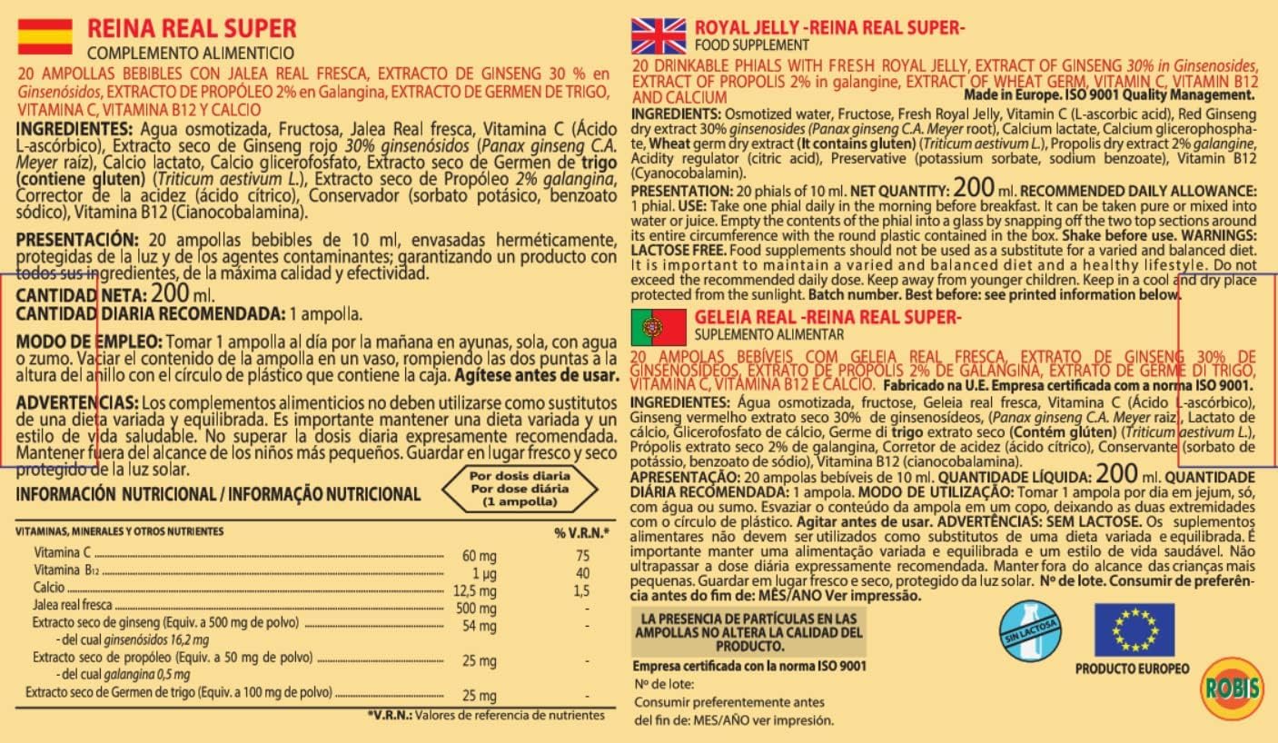 Pack 2 Unidades | Reina Real Super | Máxima Energía | 20 ampollas bebibles | Robis