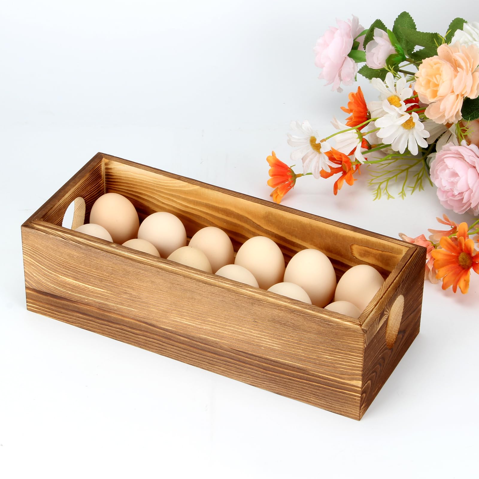 Caja de madera para 24 huevos frescos, soporte apilable para huevos con doble capa para exhibición, caja de almacenamiento de huevos rústica con asa para supermercado de Pascua, suministros de