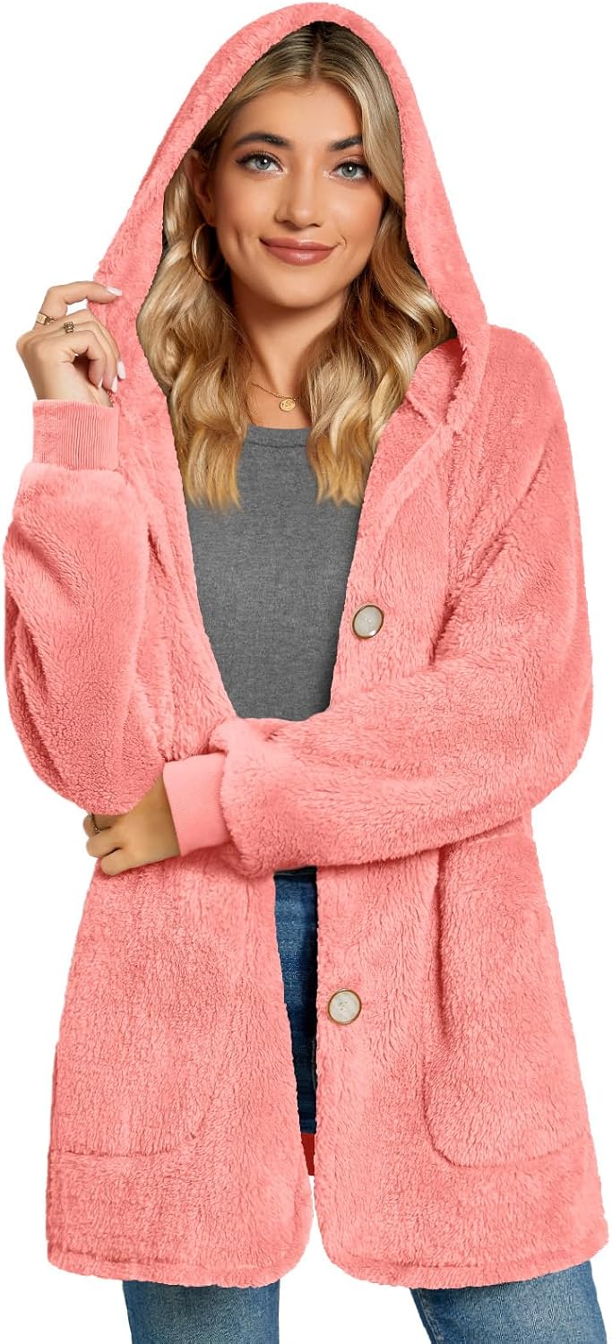 Bestbee Warm Fleece Jackets for Women, Fuzzy Hooded Casual Coats Lidies 2025 Cardigan Sweaters Outerwear with Pockets - Image 2