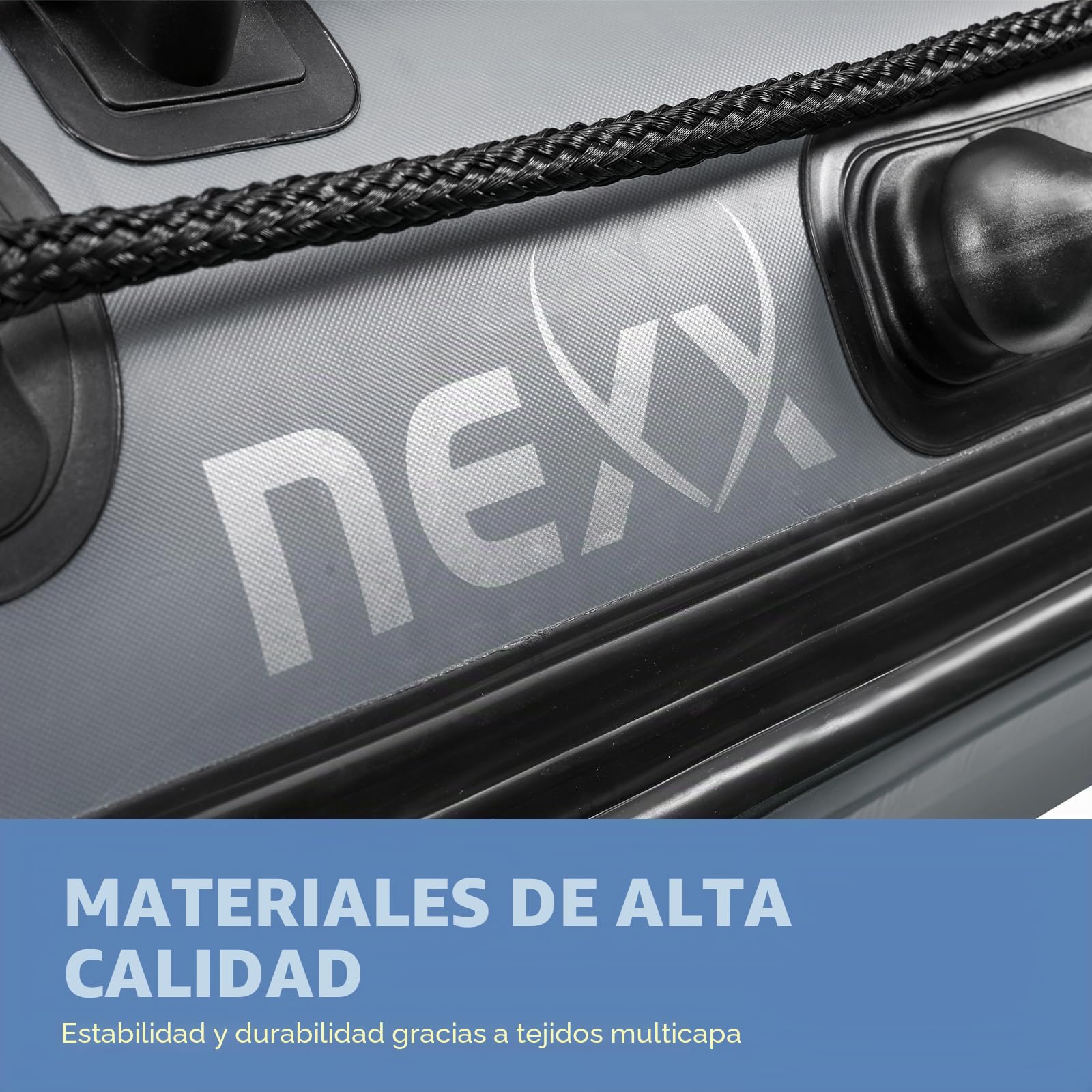 Bote deportivo profesional, bote hinchable, bote de pesca NEXX de 330 cm con fondo de aire - bote de pesca con bolsa de transporte, gris claro - incluye 2 remos y kit de reparación