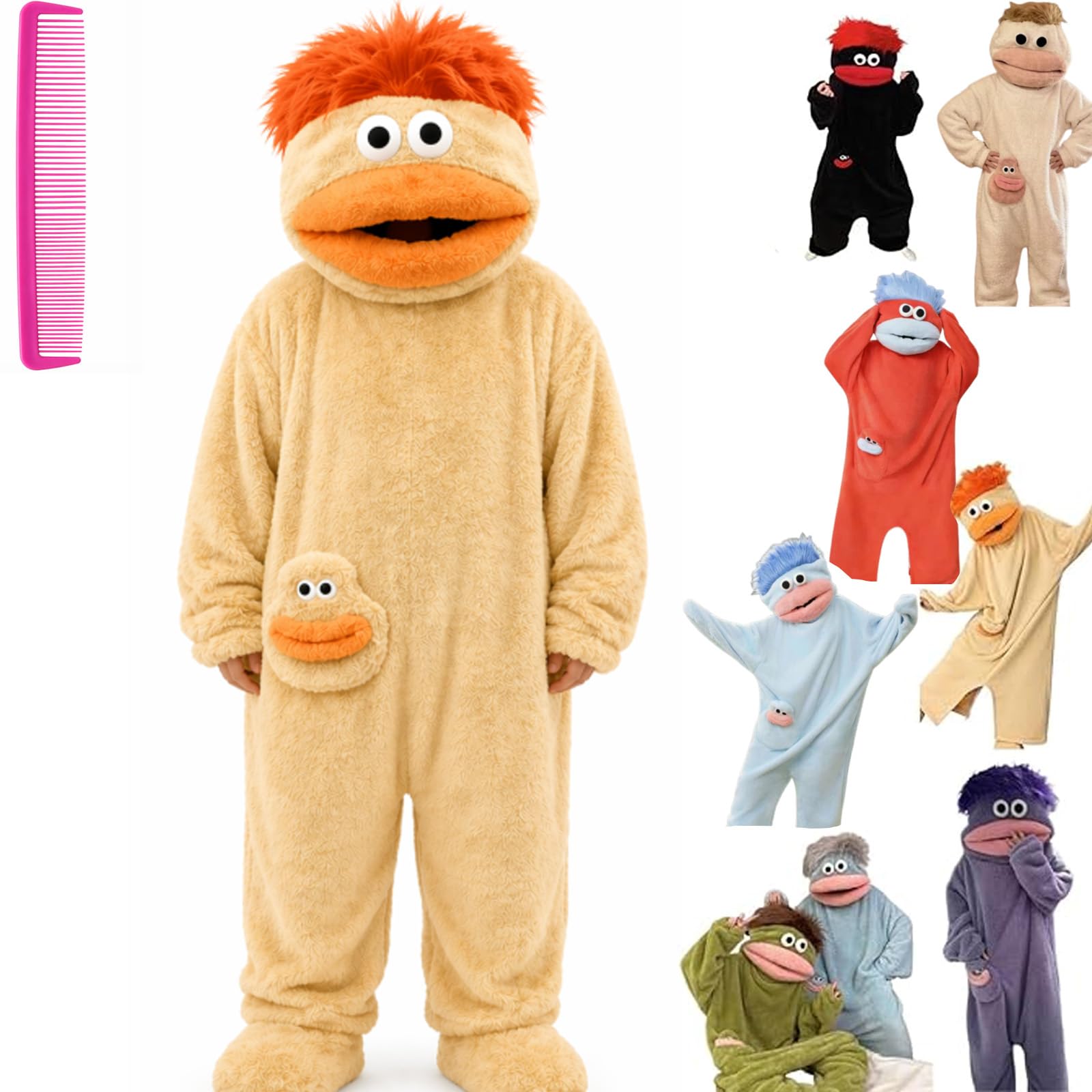 Generisch Silly Onesie, pigiama Goofy con rana, in pile, divertente felpa con cappuccio e tasca, per feste, abbigliamento da salotto