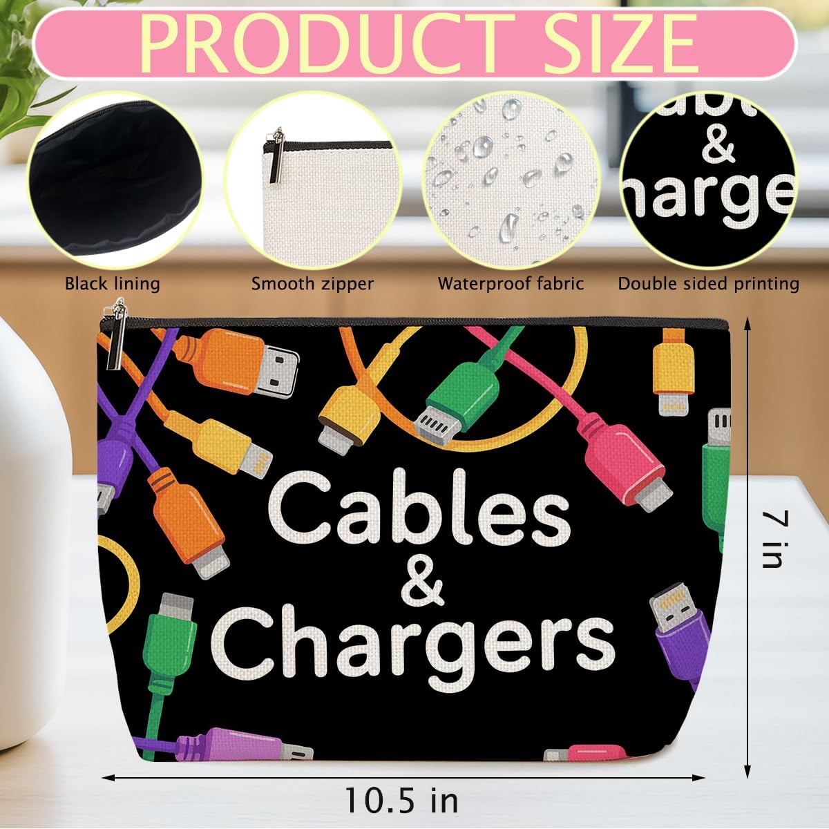 2 Pcs Cables Chargers Makeup Bag, Organizer Portable Pouch Purse Travel Essentials Organizer Cosmetic Bags for Women, Roomy Travel Makeup Toiletries Accessories, Birthday Gifts for Women - Image 2