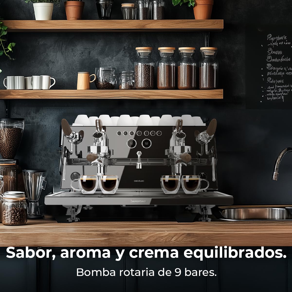 Cecotec Cafetera Express Barista Baristeo Gastro Dark. Bomba Rotatoria 9 Bares, Caldera 10.5L, Sistema E61, Control Pid, Grifos Profesionales, 3200W, Extracción Crema, Diseño Profesional, Versatilidad