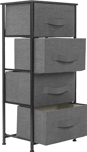 Miniatura 13 de Sorbus Mesita de noche con 5 cajones, mueble de noche y mesa auxiliar con marco de acero, parte superior de madera, contenedores de tela fáciles de