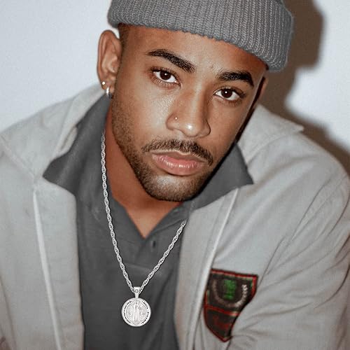 Miniatura 2 de Eusense - Collar con colgante de plata de ley 925 de San Miguel San Cristóbal y San Benedicto para hombres y mujeres cruz de Jesús medalla milagrosa