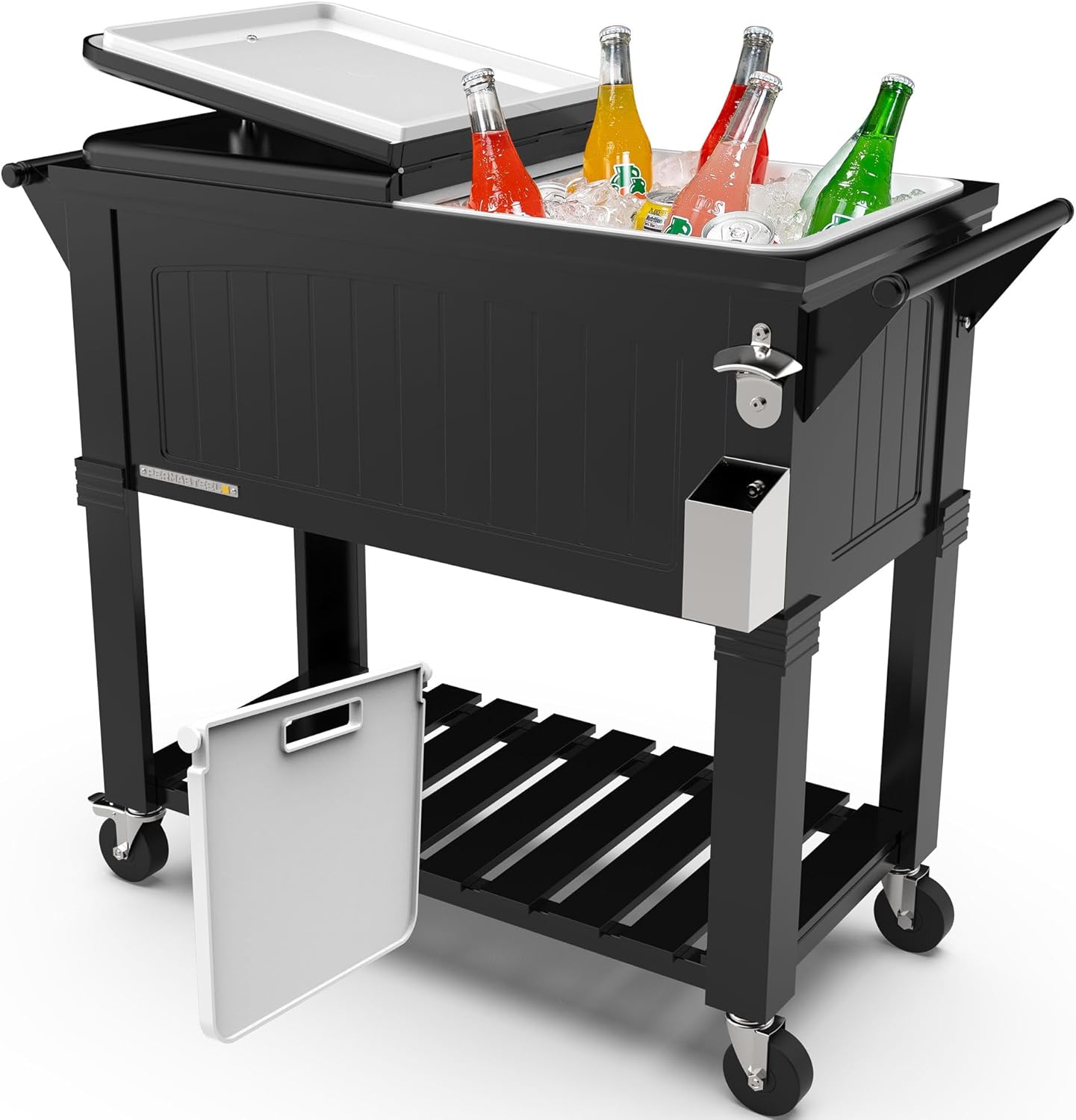 Permasteel Party Cooler with Divider, Spacious 80-Qt Capacity, Chills 36hrs, Serving Tray, Rolling Ice Chest for Indoor and Outdoor Entertainment, Matte Black Cooler W/ Divider Black