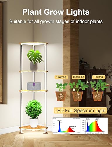 Miniatura 3 de Lámparas de pie con estantes regulables, lámpara de esquina con estantes ajustables en altura, armario de esquina con cambio de color y