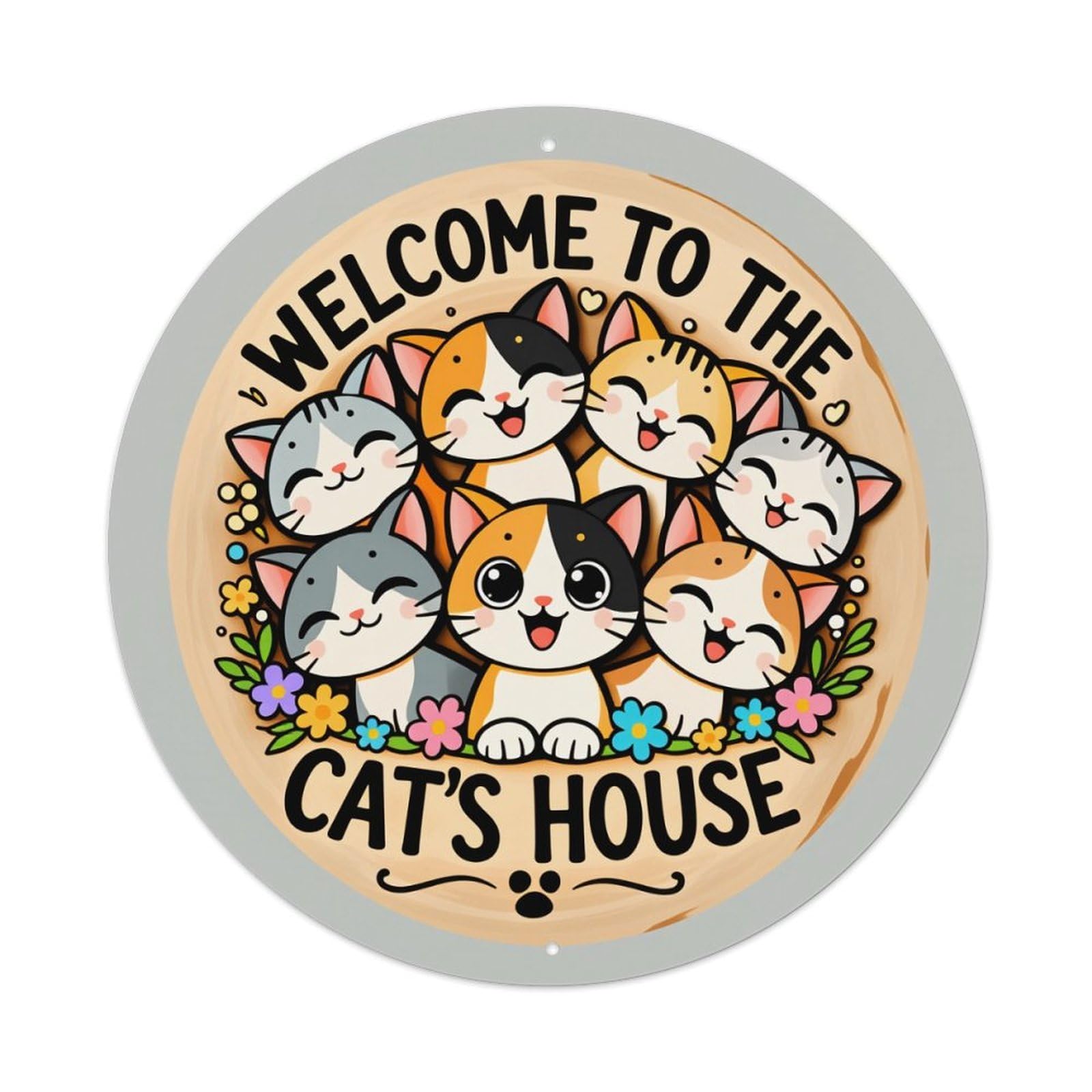 Cute Cats Flowers Welcome Sign Metal Tin Sign Vintage Garden Bedroom Cafe Bar Man Cave Home Wall Decor Metal Poster 8x8 inches