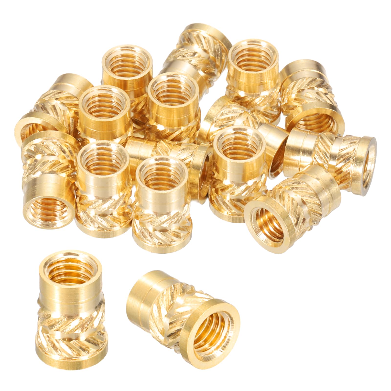 sourcing map 15 Pcs Threaded Inserts, M5 x 9.5mm H x 6.5mm OD Brass Metric Knurled Flange T-Nuts Female Threaded Heat Set Inserts Embedment Nut for Plastic and 3D Printing Components