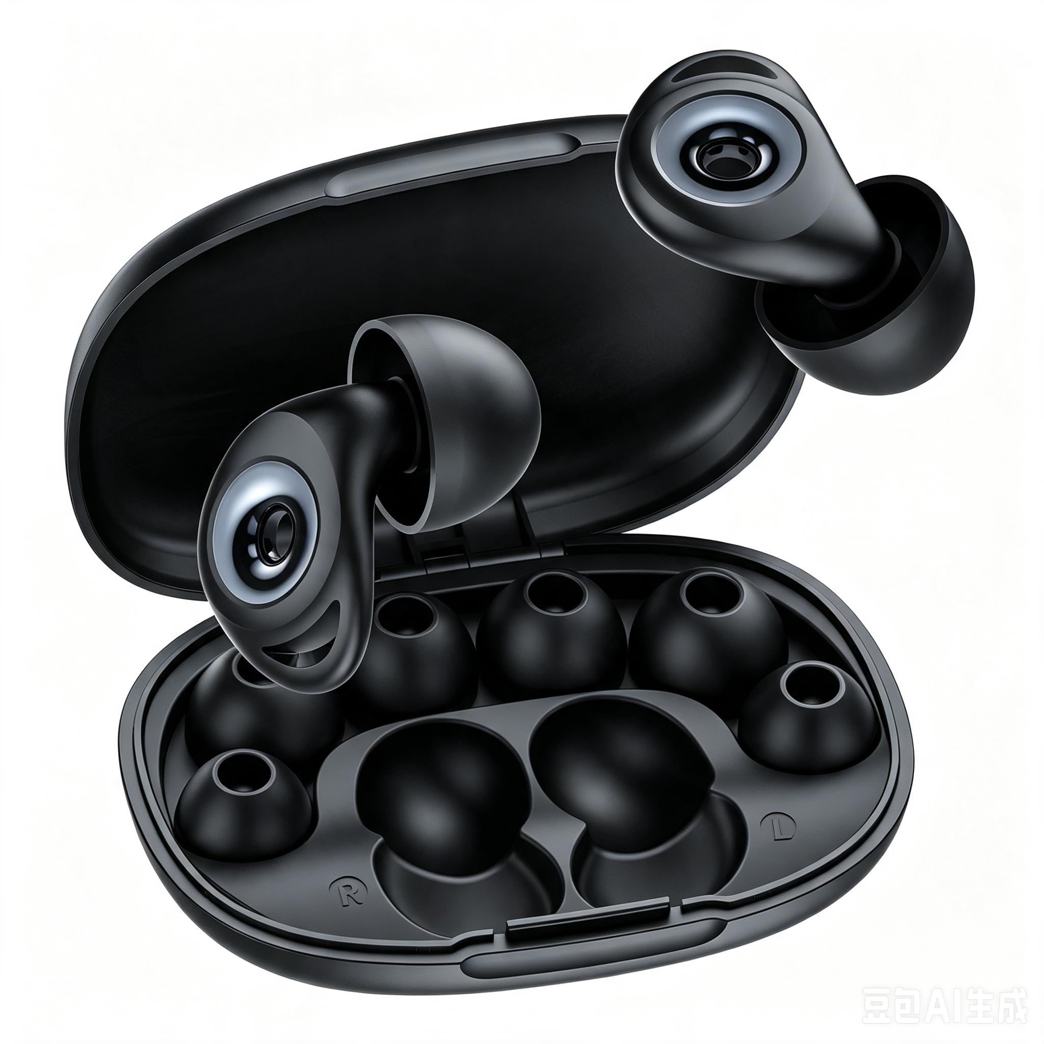 Bouchons d'oreille silicone anti-bruit pour dormir 32dB | lavable, réutilisable, 4 tailles XS/S/M/L, étui inclus, pour dormir, ronflement, voyage, concert, Noir givré