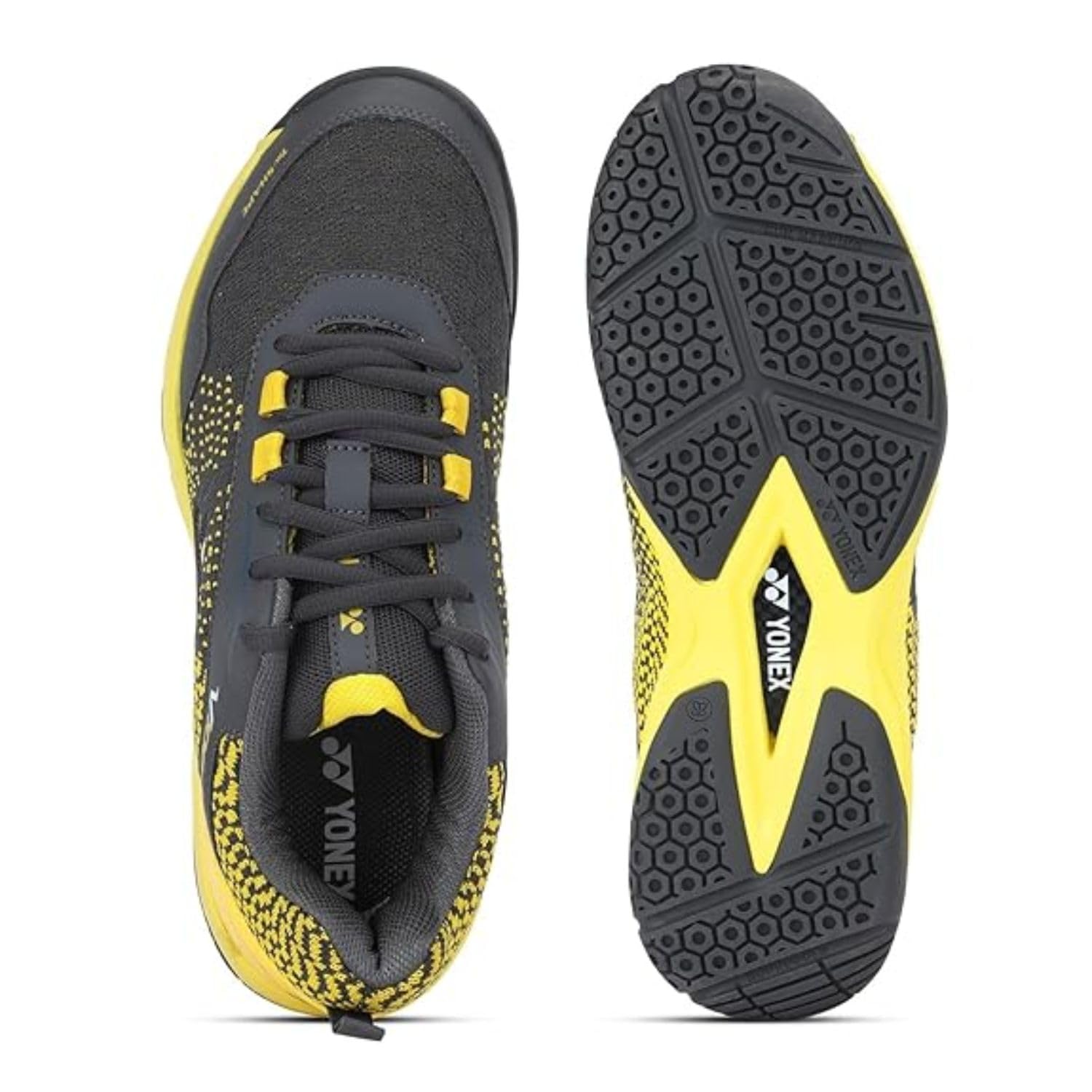 YONEX V100-i Junior Badminton Shoes | Made in India | Non-Marking Sole | TRU Cushion Technology | Ergo Shape Design | Hexagrip Outsole | Indoor Court Shoes for Badminton, Squash, Table Tennis & Volleyball (STEEL GREY / HONEY MUSTARD, UK Footwear Size System, Adult, Men, Numeric, Medium, 3) 4