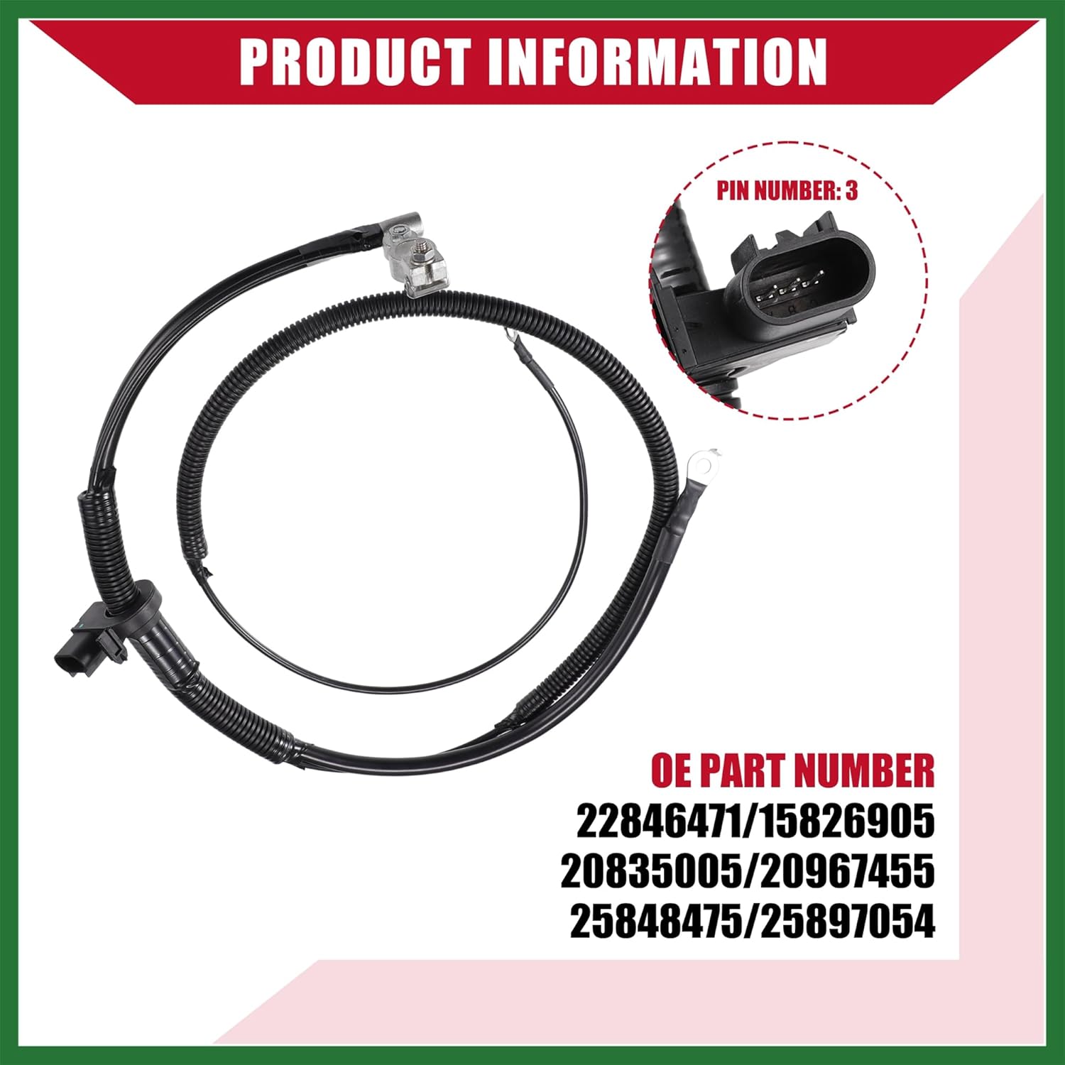 Motoforti No.22846471 Negative Battery Cable for Cadillac Escalade 2007-2014 for Chevrolet Tahoe 2007-2014 / Inner/Durable Rubber Metal / 1 Pcs Black Long-lasting