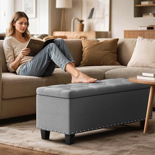 Miniatura 47 de Magshion Banco otomano de almacenamiento de 43 pulgadas, banco de almacenamiento tapizado en el extremo de la cama, reposapiés otomano grande con