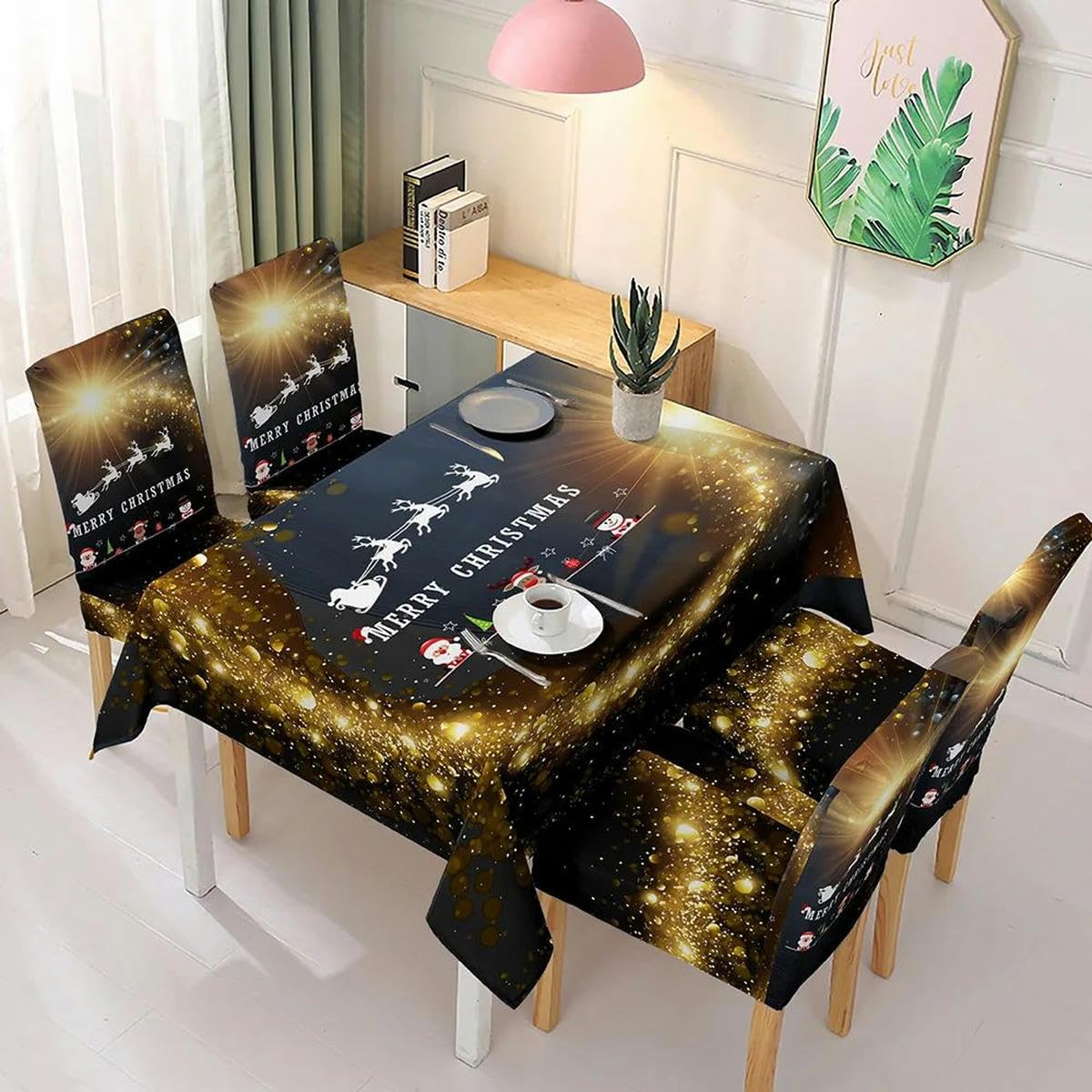 Mantel navideño Funda para Silla de Spandex Fundas para sillas elásticas para Comedor Funda para Silla de Boda Patrón Impreso Hotel-como Imagen_a-140x210cm Mantel