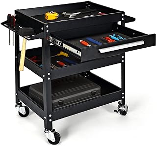 3 Tier Rolling Tool Cart, 330 LBS Tool Cart on Wheels for Mechanics, Heavy Duty Tool Cart with Drawers, Perfect for Garage, Warehouse & Repair Shop, Black