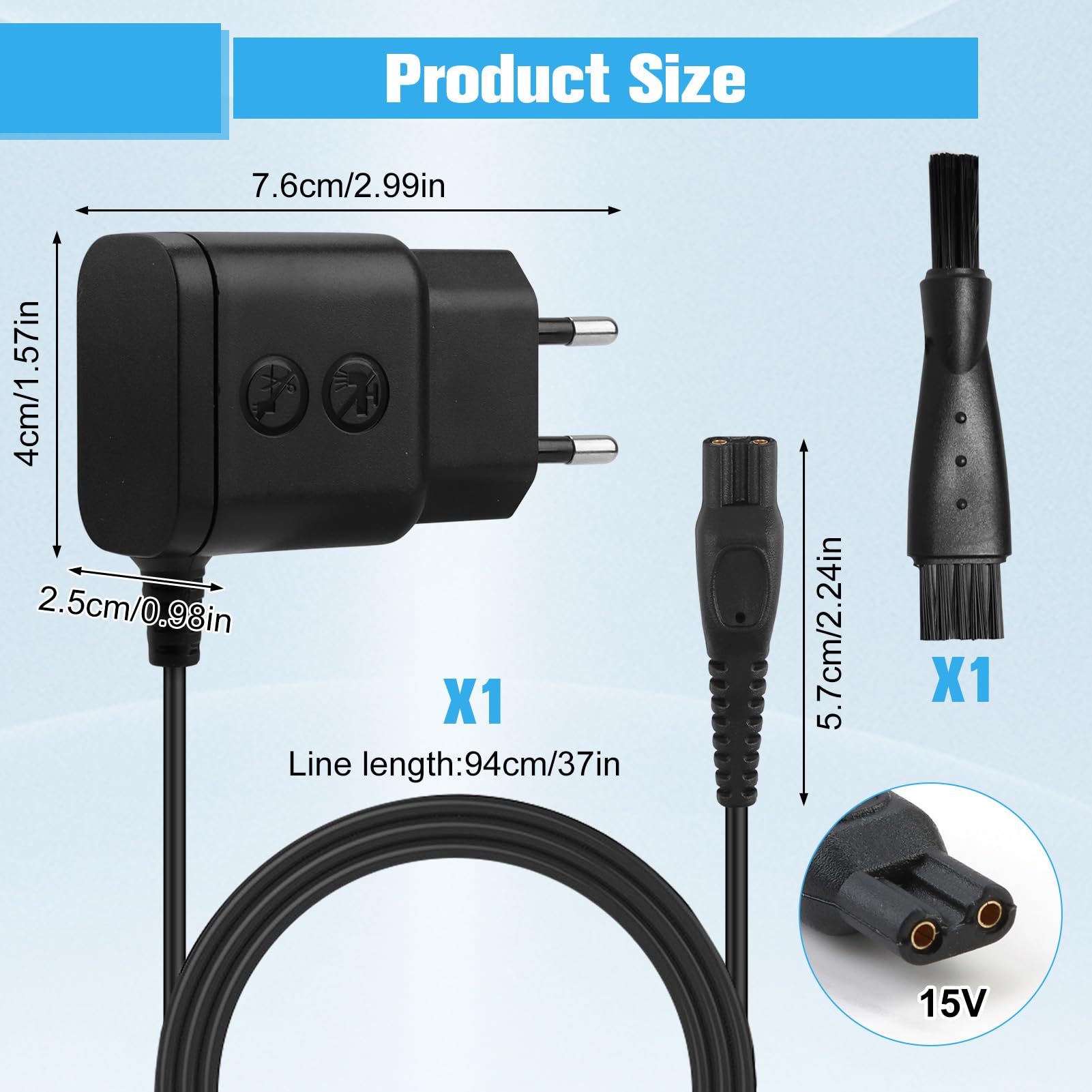 Caricabatterie elettrico da 15 V per Philips HQ8505 3000 5000 7000 9000 MG7720 MG7745 PT860 QP6651 QP6510 Norelco One Blade Pro QC QG RQ Series Rasoio cavo di ricarica adattatore