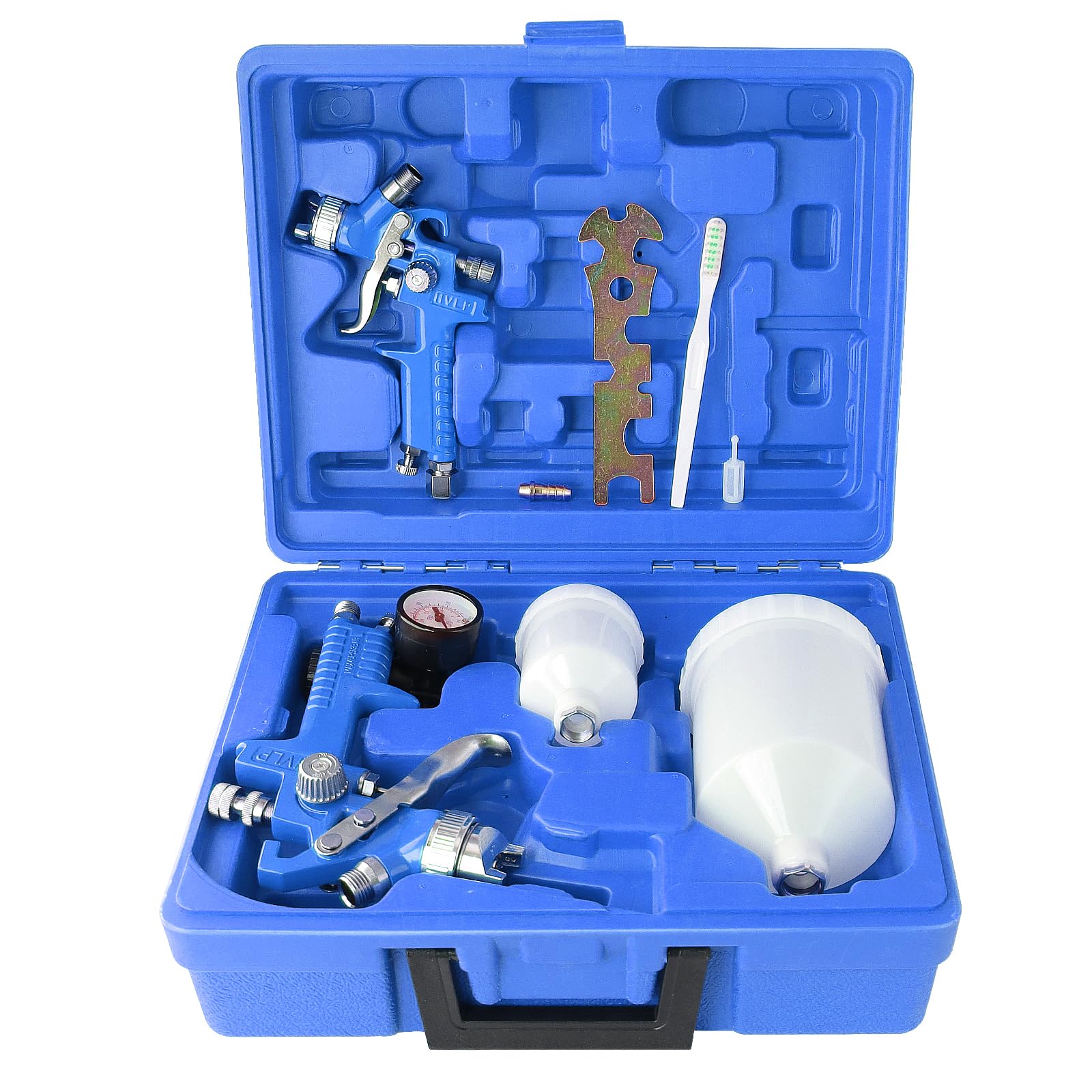 HVLP Farbsprüh-Set Lackierpistole Spritzpistole 0,8 mm 1,4 mm Düsen Luft Schwerkraft Sprühpistolen Set mit 125 ml und 600 ml Tasse Farbsprühwerkzeug für Auto, Möbel, Malerei, Handsprüher